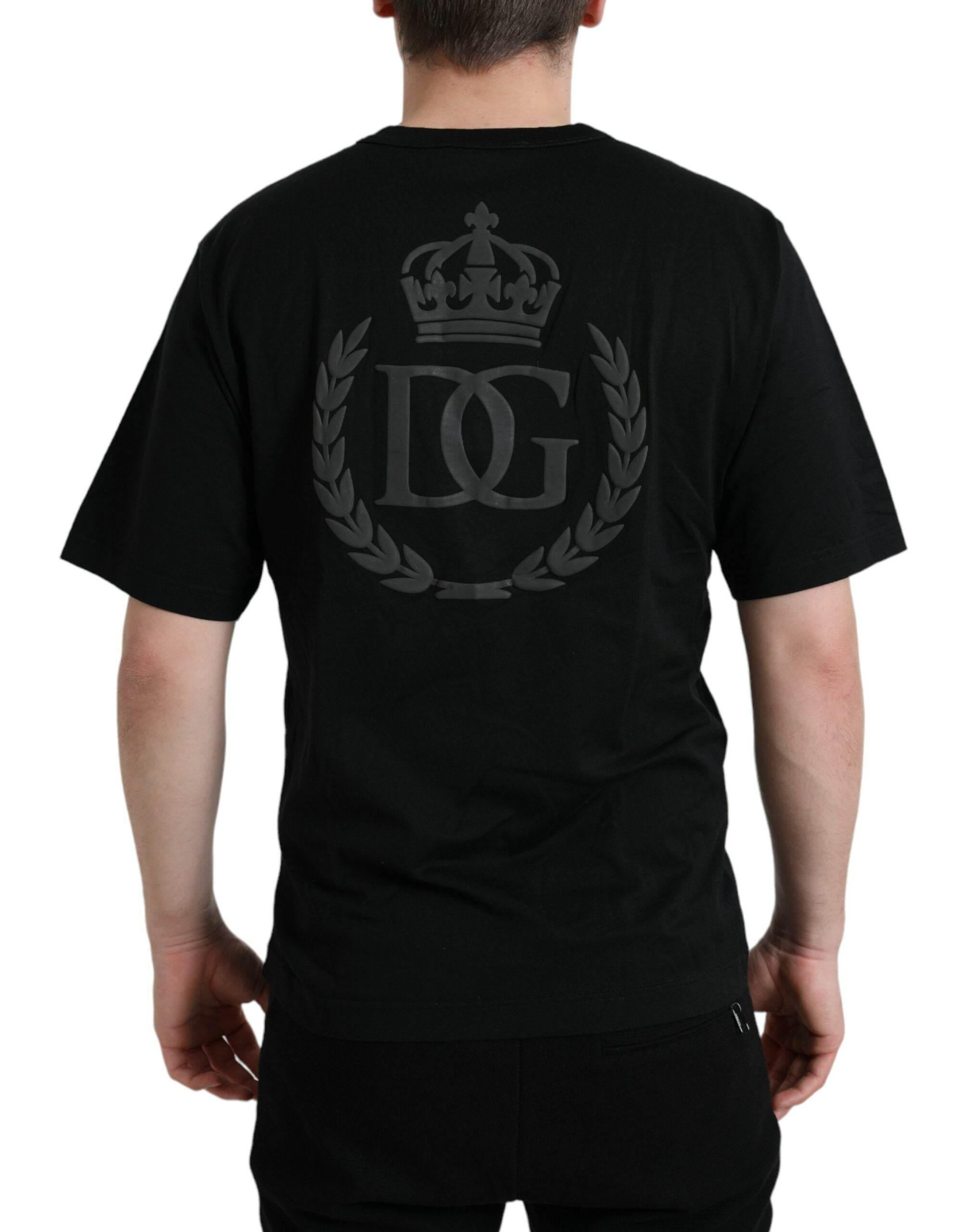 Dolce & Gabbana Black Logo Embossed Crew Neck Short Sleeves T-shirt - Hilstor