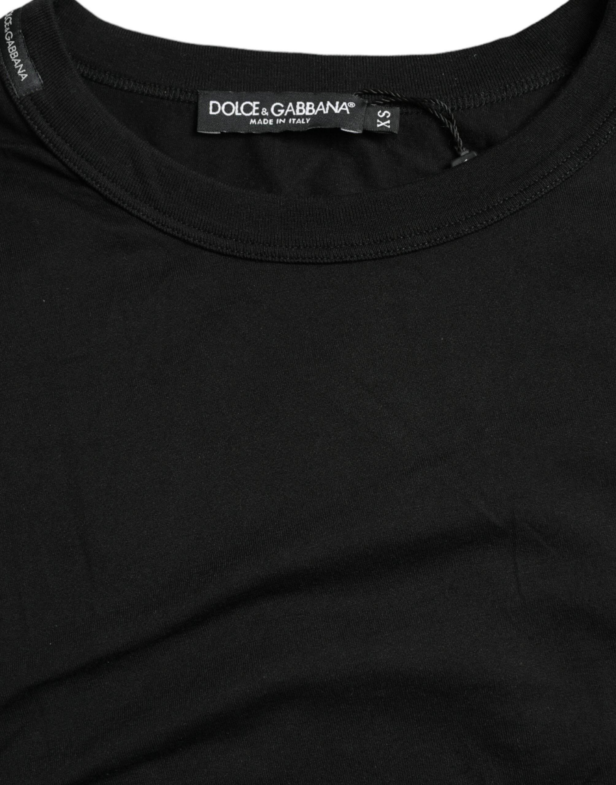 Dolce & Gabbana Black Logo Embossed Crew Neck Short Sleeves T-shirt - Hilstor