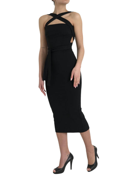 Dolce & Gabbana Black Sheath Halter Sleeveless Midi Dress - Hilstor