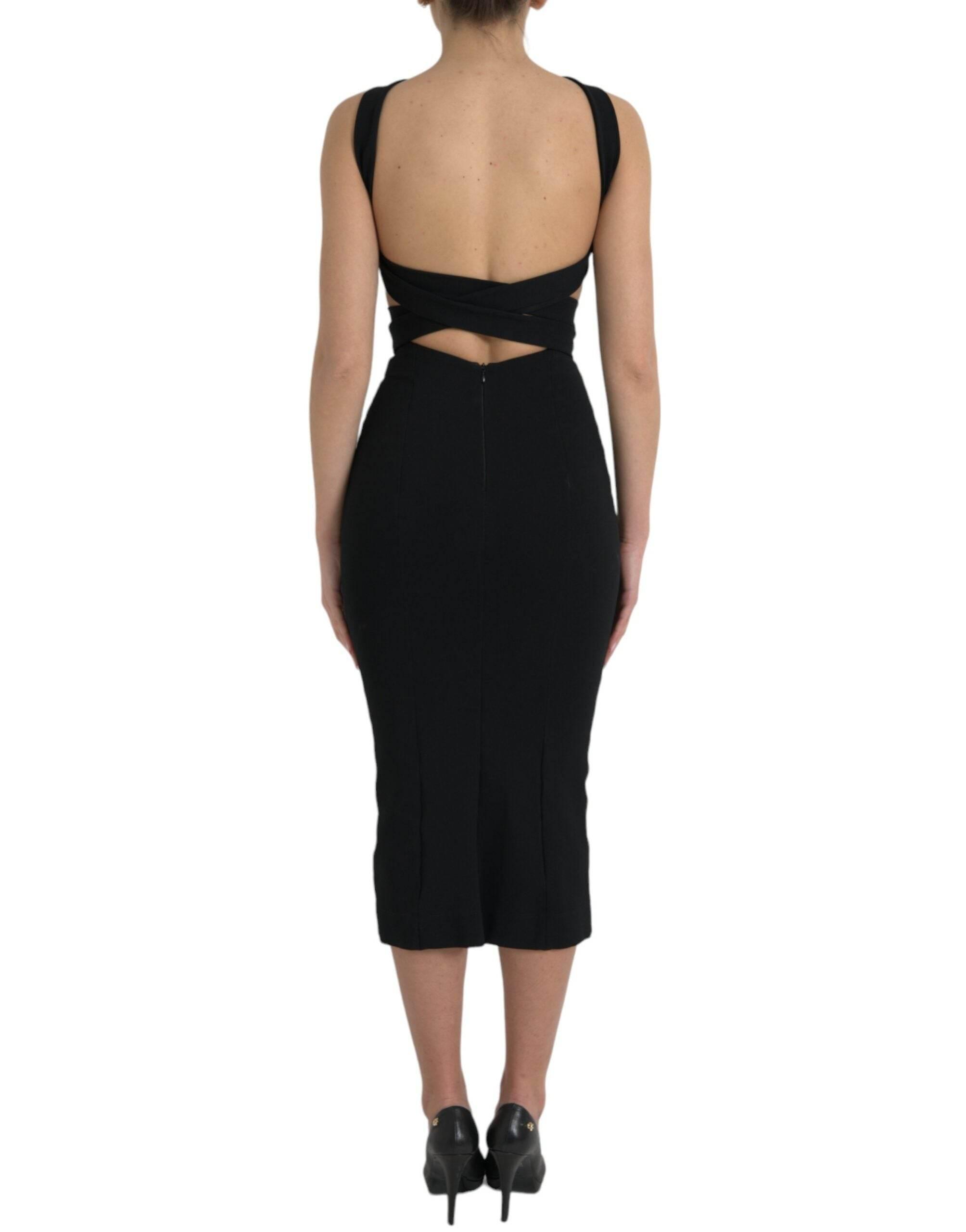 Dolce & Gabbana Black Sheath Halter Sleeveless Midi Dress - Hilstor