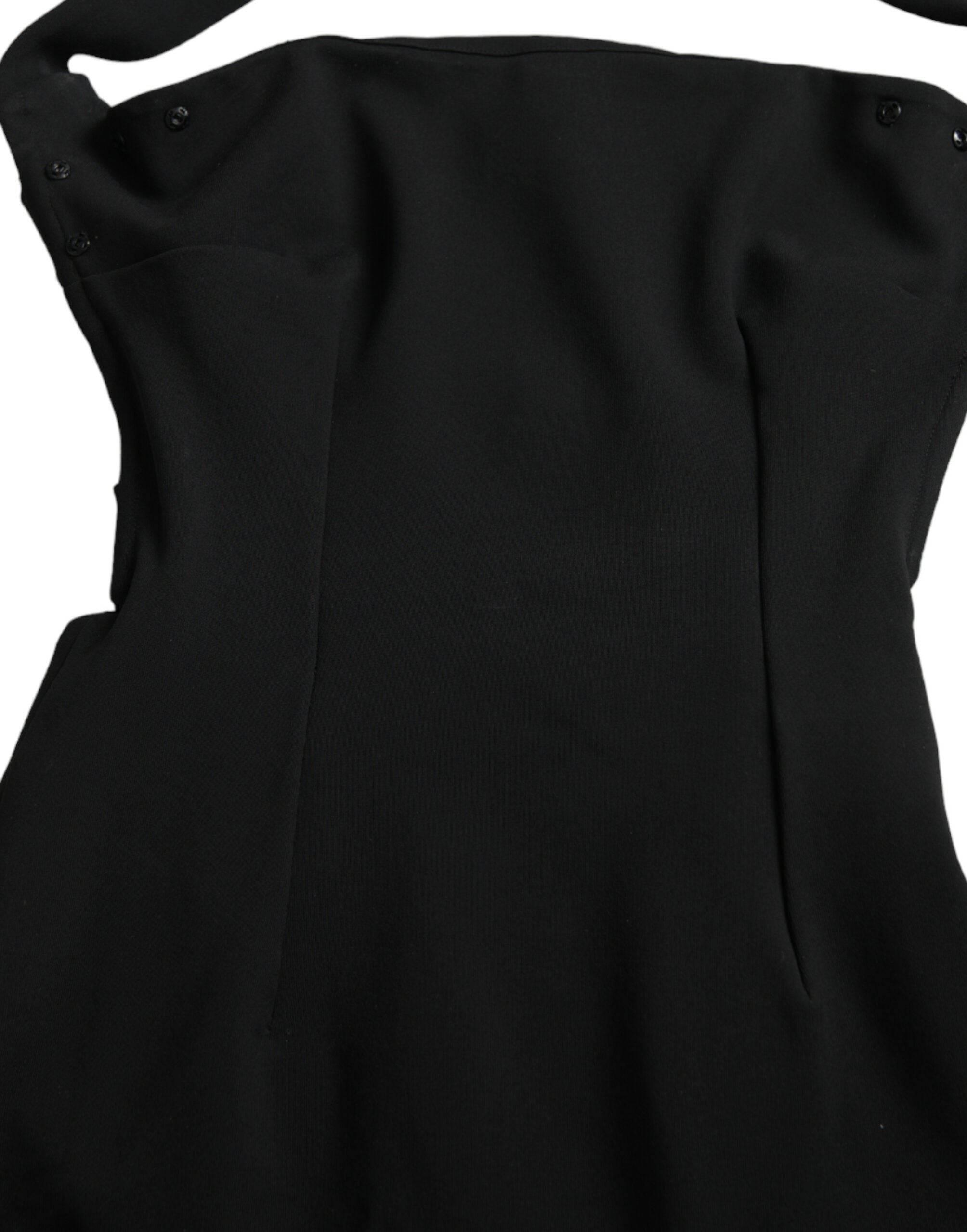 Dolce & Gabbana Black Sheath Halter Sleeveless Midi Dress - Hilstor