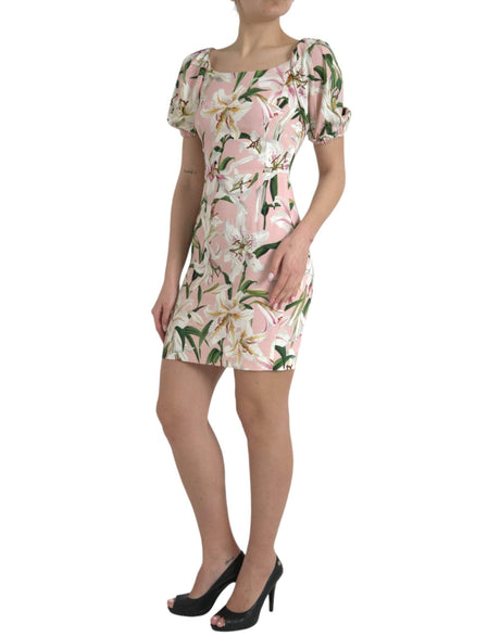 Dolce & Gabbana Elegant Pink Lily Print Sheath Dress - Hilstor