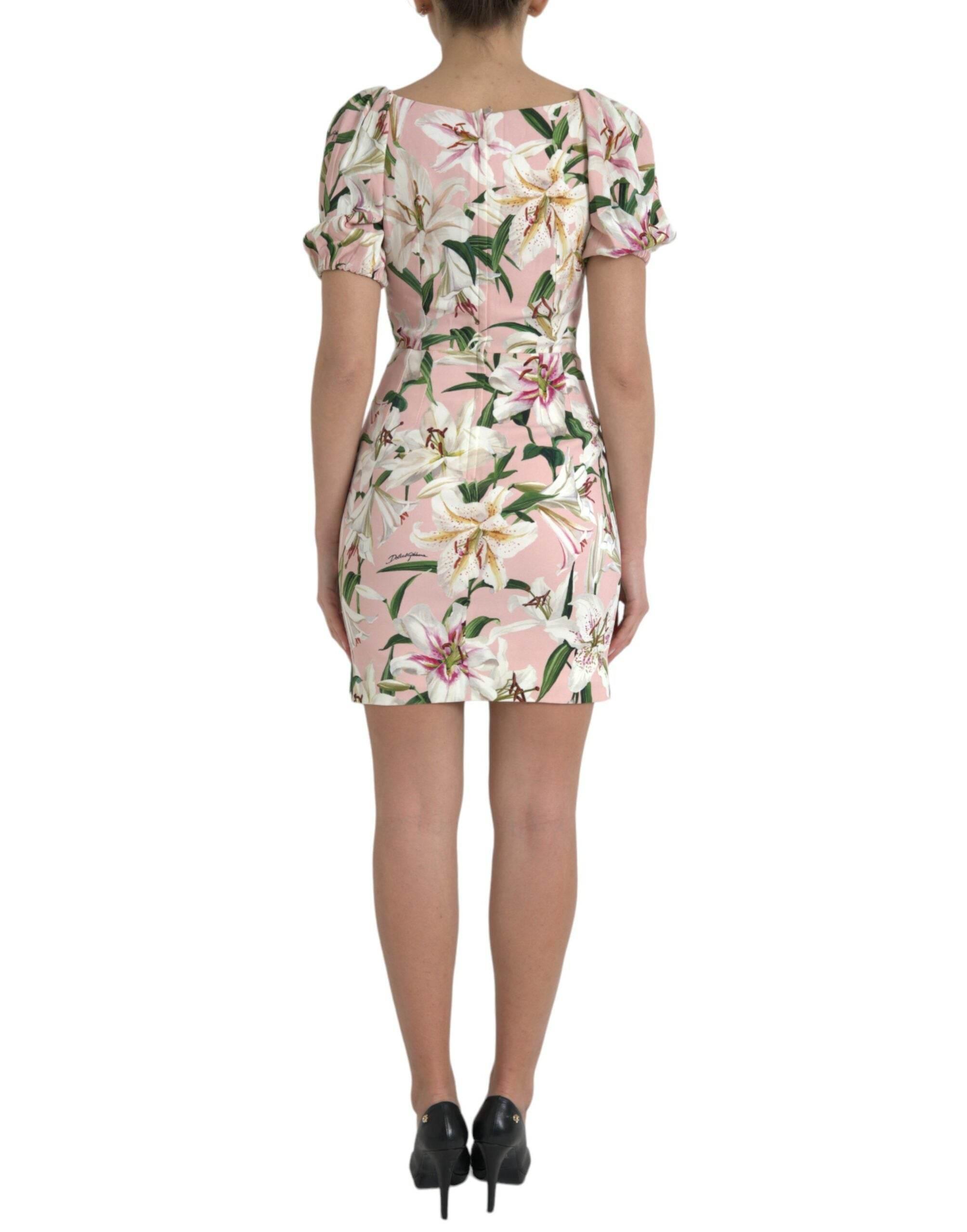 Dolce & Gabbana Elegant Pink Lily Print Sheath Dress - Hilstor