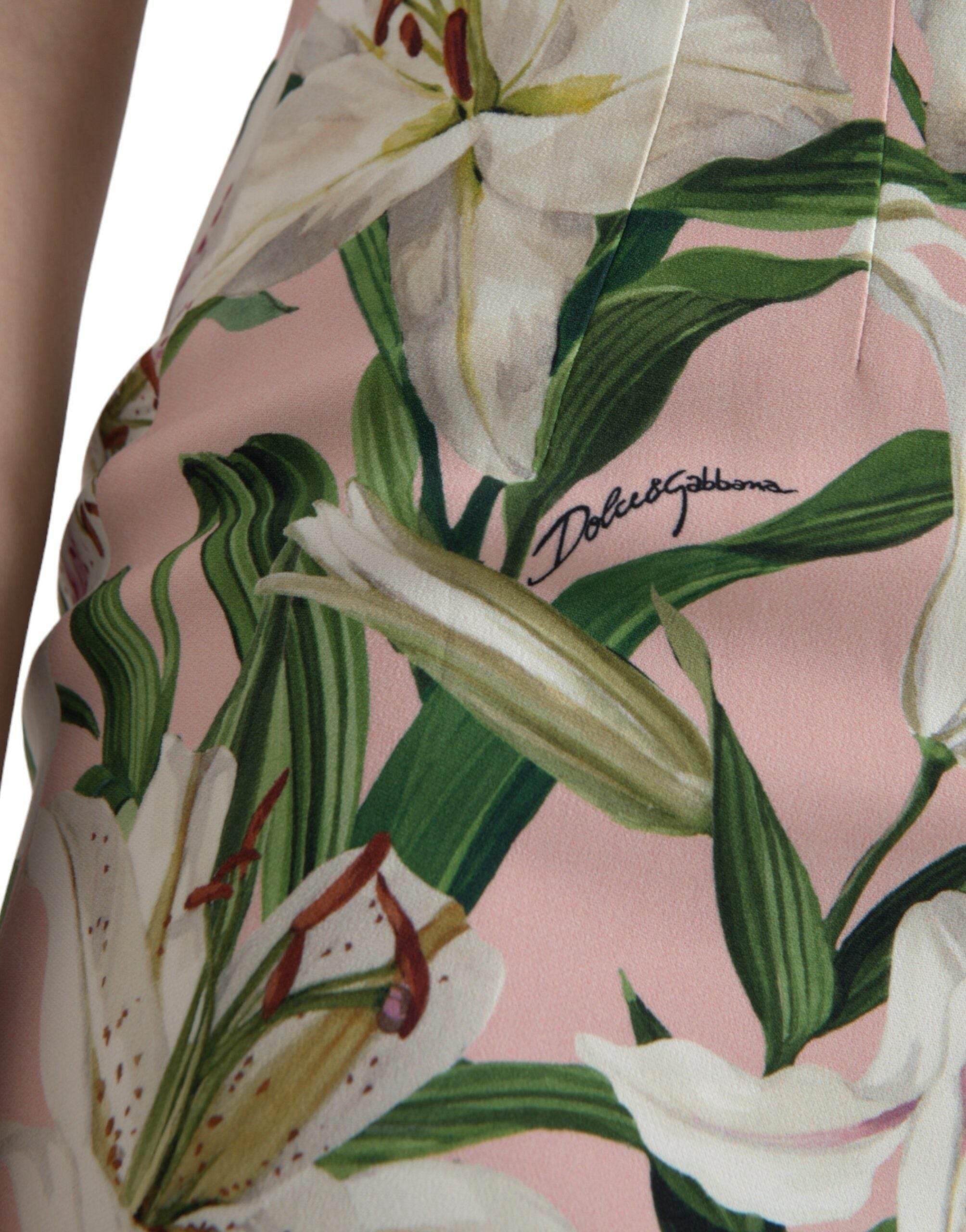 Dolce & Gabbana Elegant Pink Lily Print Sheath Dress - Hilstor