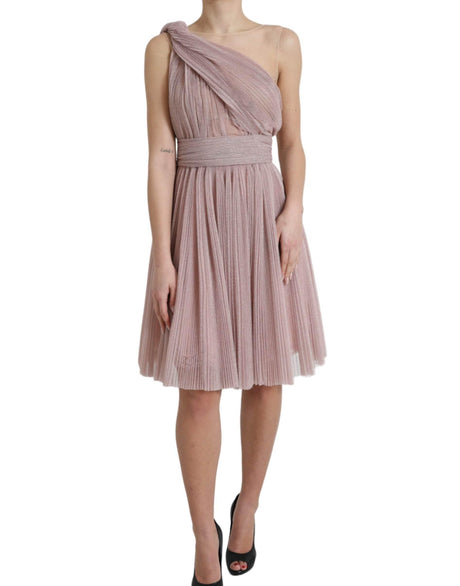 Dolce & Gabbana Light Lilac Pleated Lame Tulle One Shoulder Dress - Hilstor