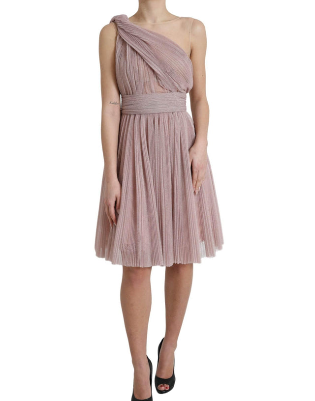 Dolce & Gabbana Light Lilac Pleated Lame Tulle One Shoulder Dress - Hilstor