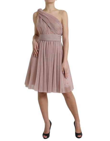 Dolce & Gabbana Light Lilac Pleated Lame Tulle One Shoulder Dress - Hilstor