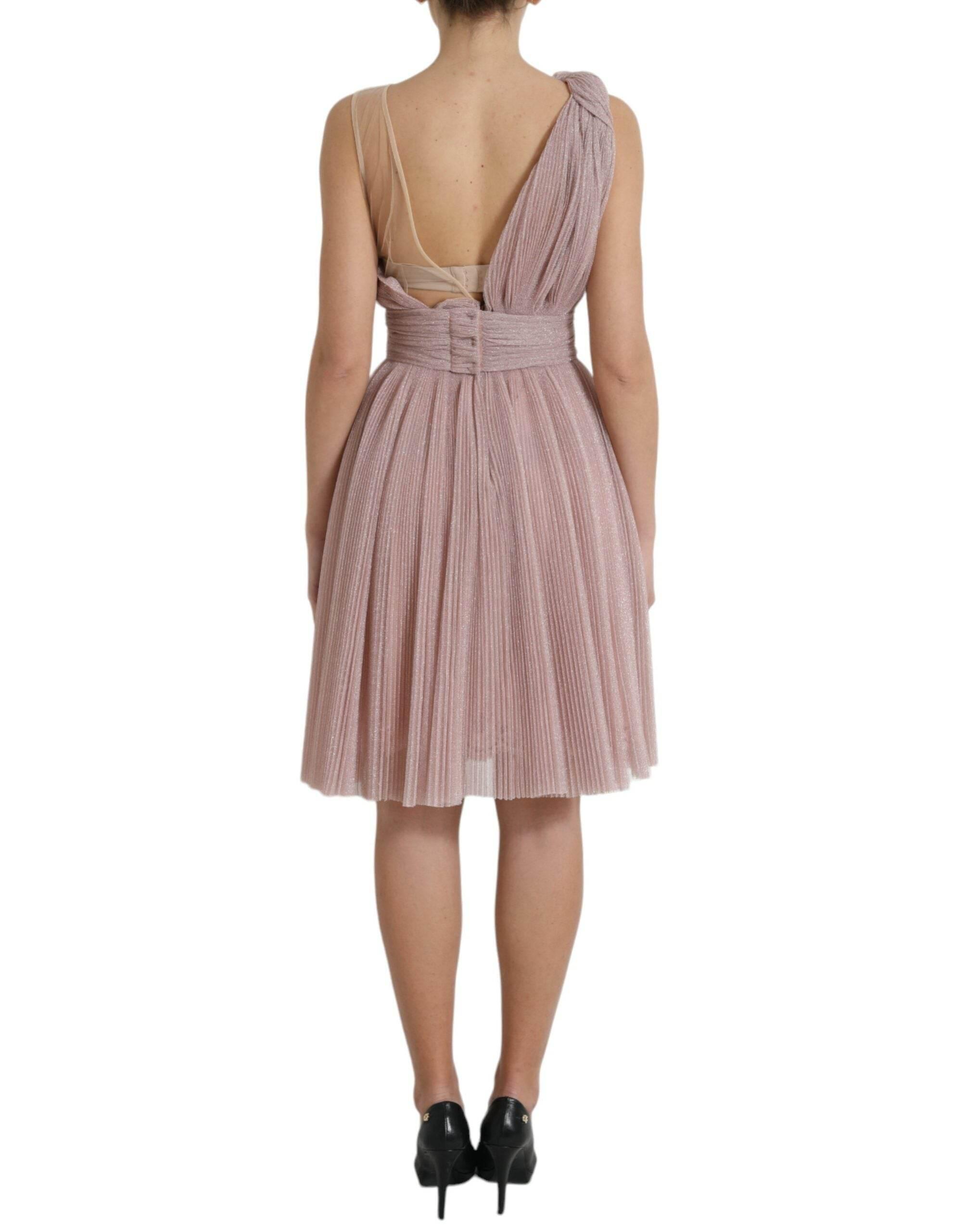 Dolce & Gabbana Light Lilac Pleated Lame Tulle One Shoulder Dress - Hilstor