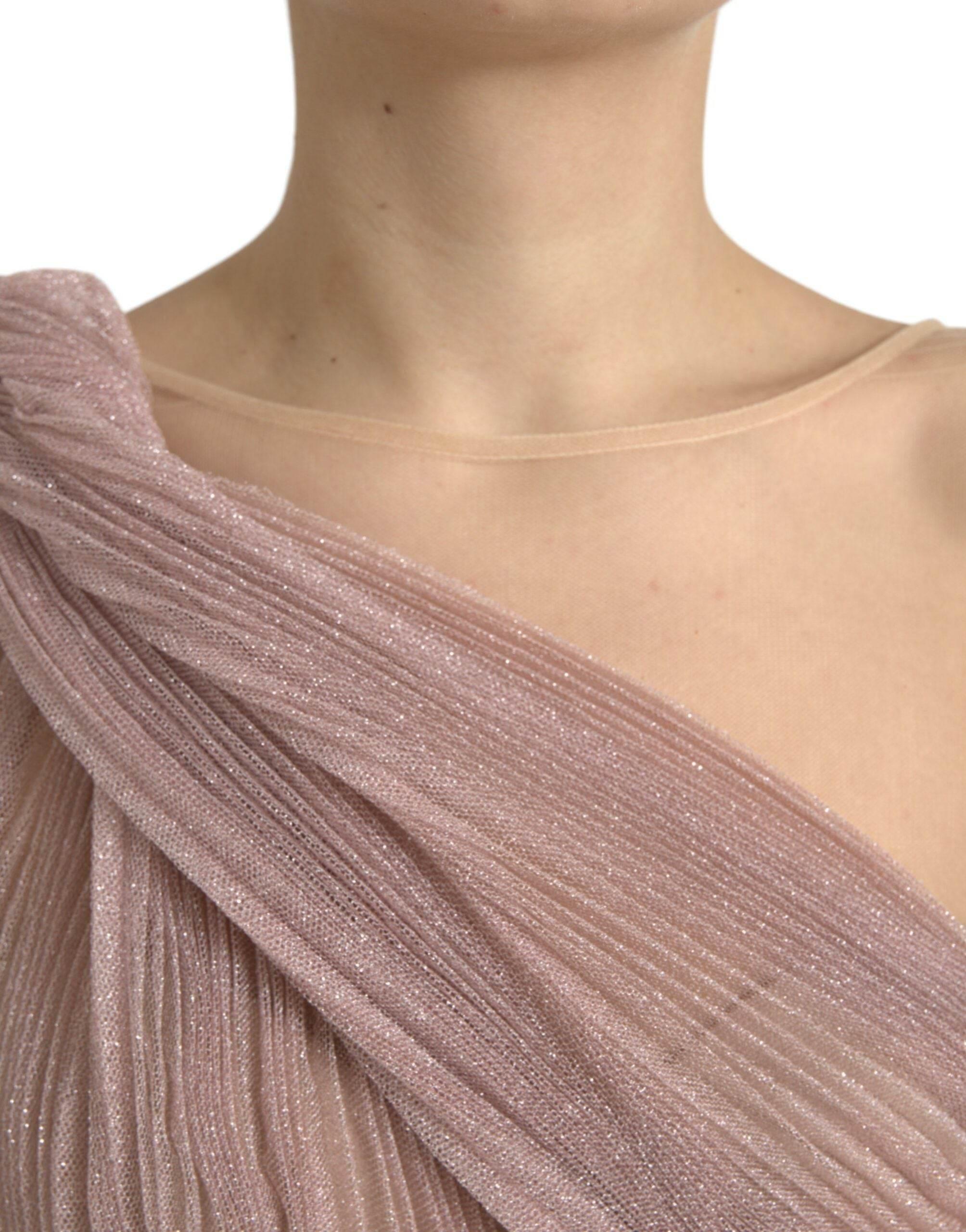 Dolce & Gabbana Light Lilac Pleated Lame Tulle One Shoulder Dress - Hilstor