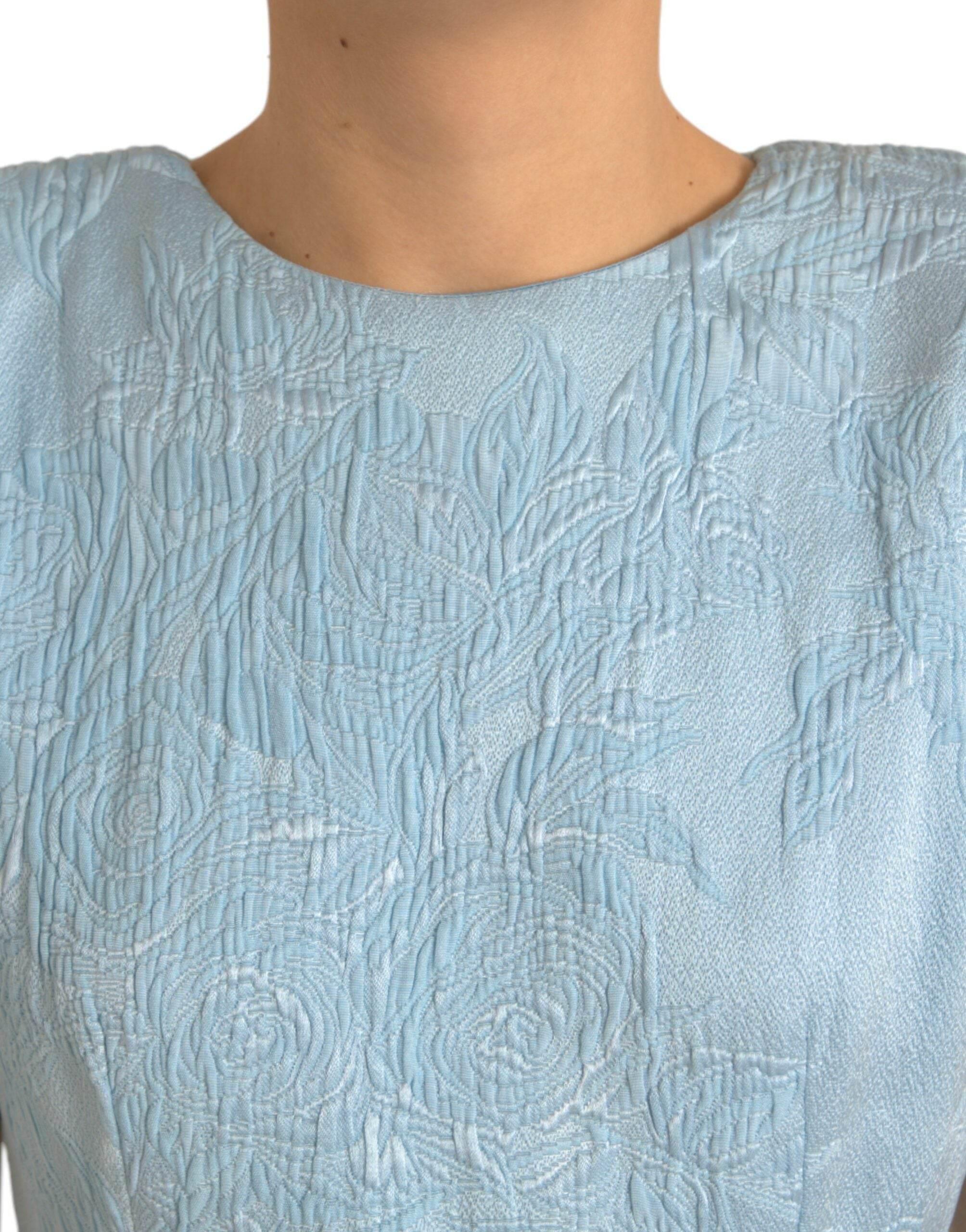 Dolce & Gabbana Light Blue Floral Jacquard Puff Sleeve Mini Dress - Hilstor