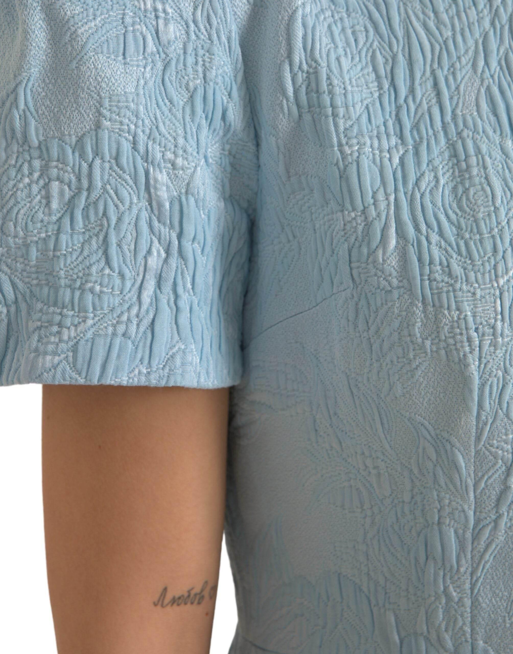 Dolce & Gabbana Light Blue Floral Jacquard Puff Sleeve Mini Dress - Hilstor