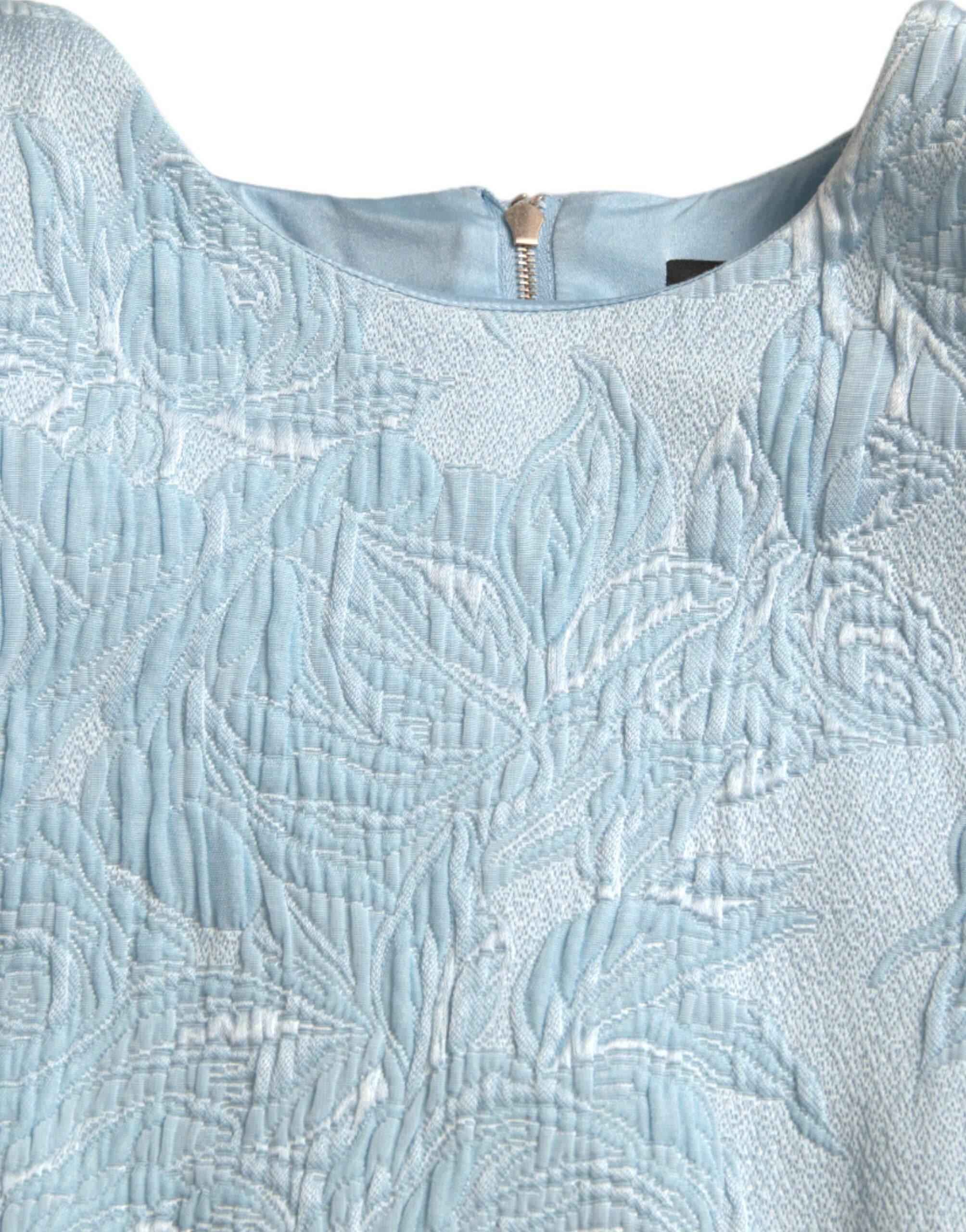 Dolce & Gabbana Light Blue Floral Jacquard Puff Sleeve Mini Dress - Hilstor