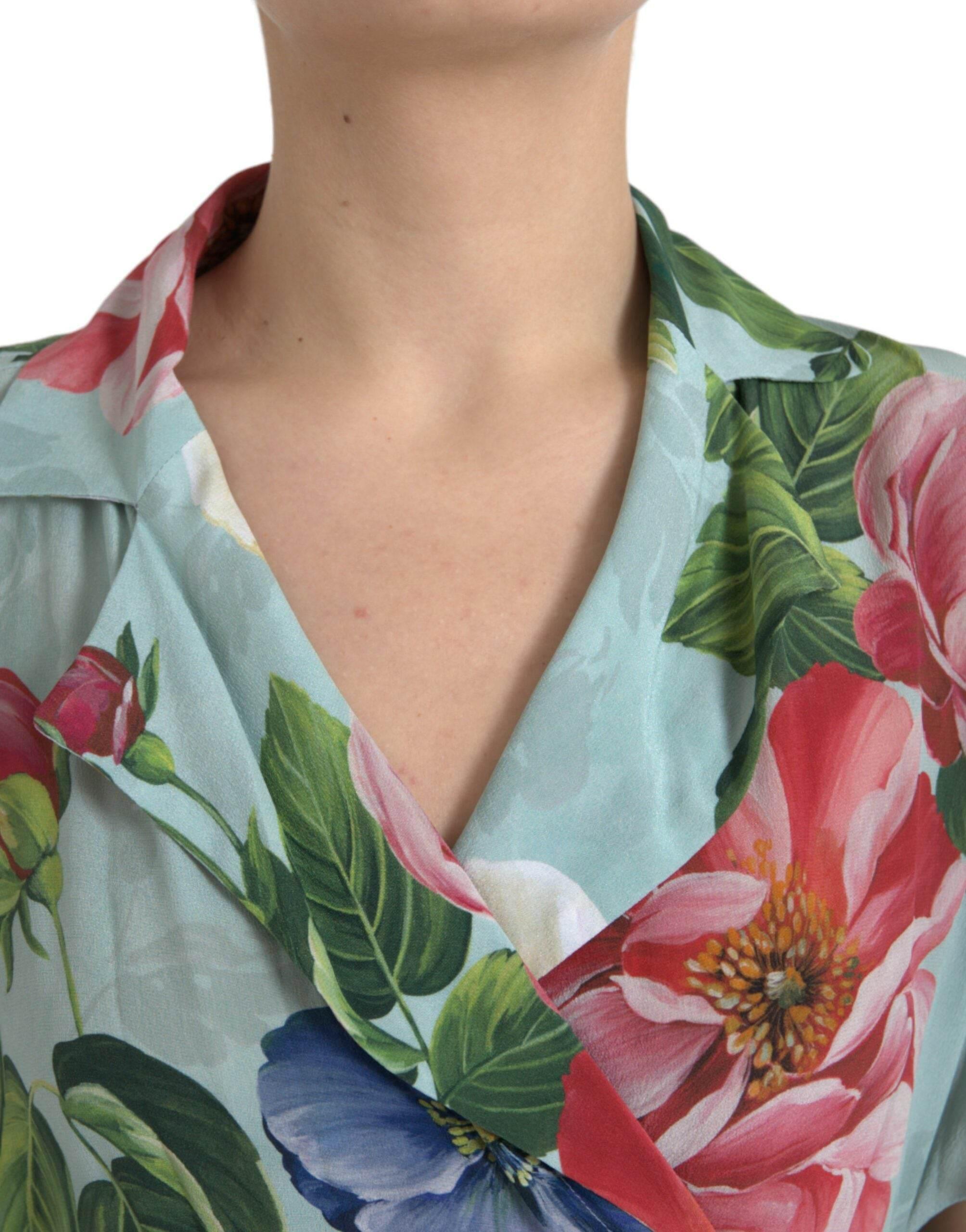 Dolce & Gabbana Blue Floral Wide Leg Wrap Jumpsuit Dress - Hilstor