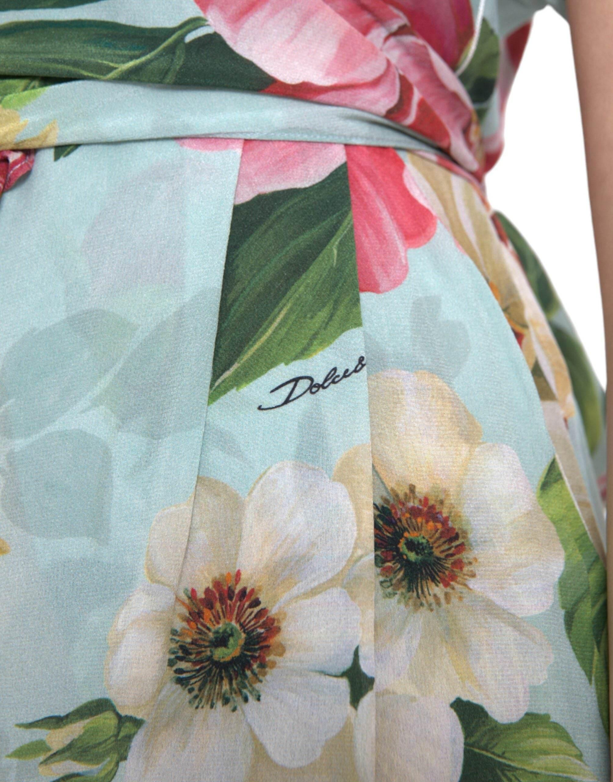 Dolce & Gabbana Blue Floral Wide Leg Wrap Jumpsuit Dress - Hilstor
