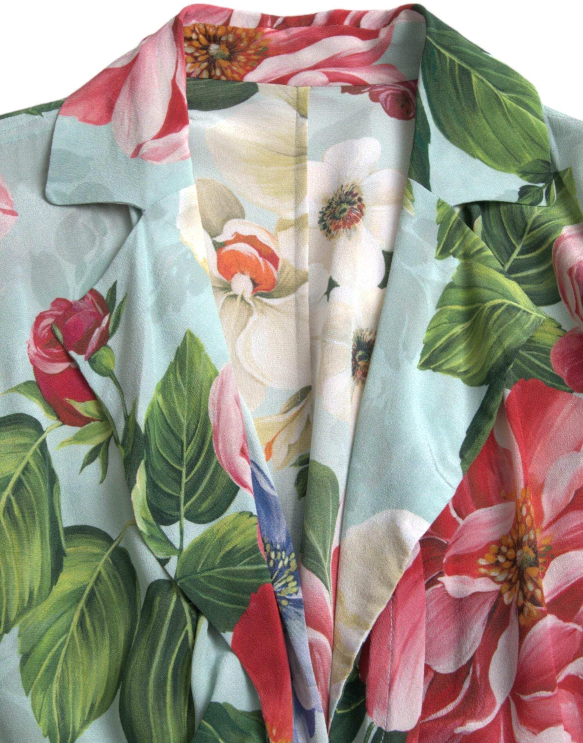 Dolce & Gabbana Blue Floral Wide Leg Wrap Jumpsuit Dress - Hilstor