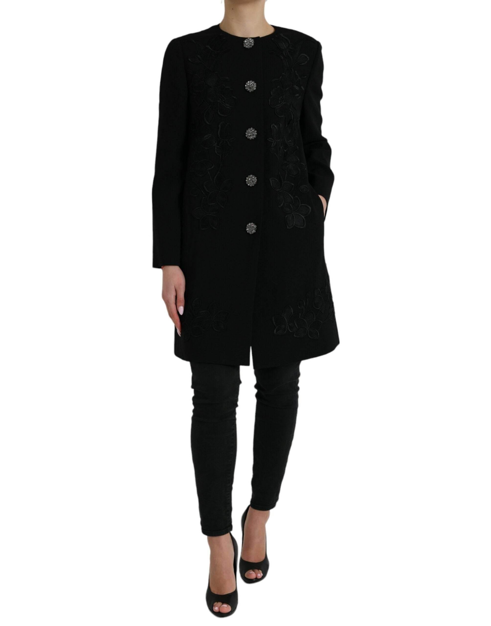 Dolce & Gabbana Black Floral Wool Button Embellished Jacket - Hilstor
