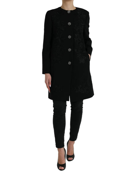 Dolce & Gabbana Black Floral Wool Button Embellished Jacket - Hilstor