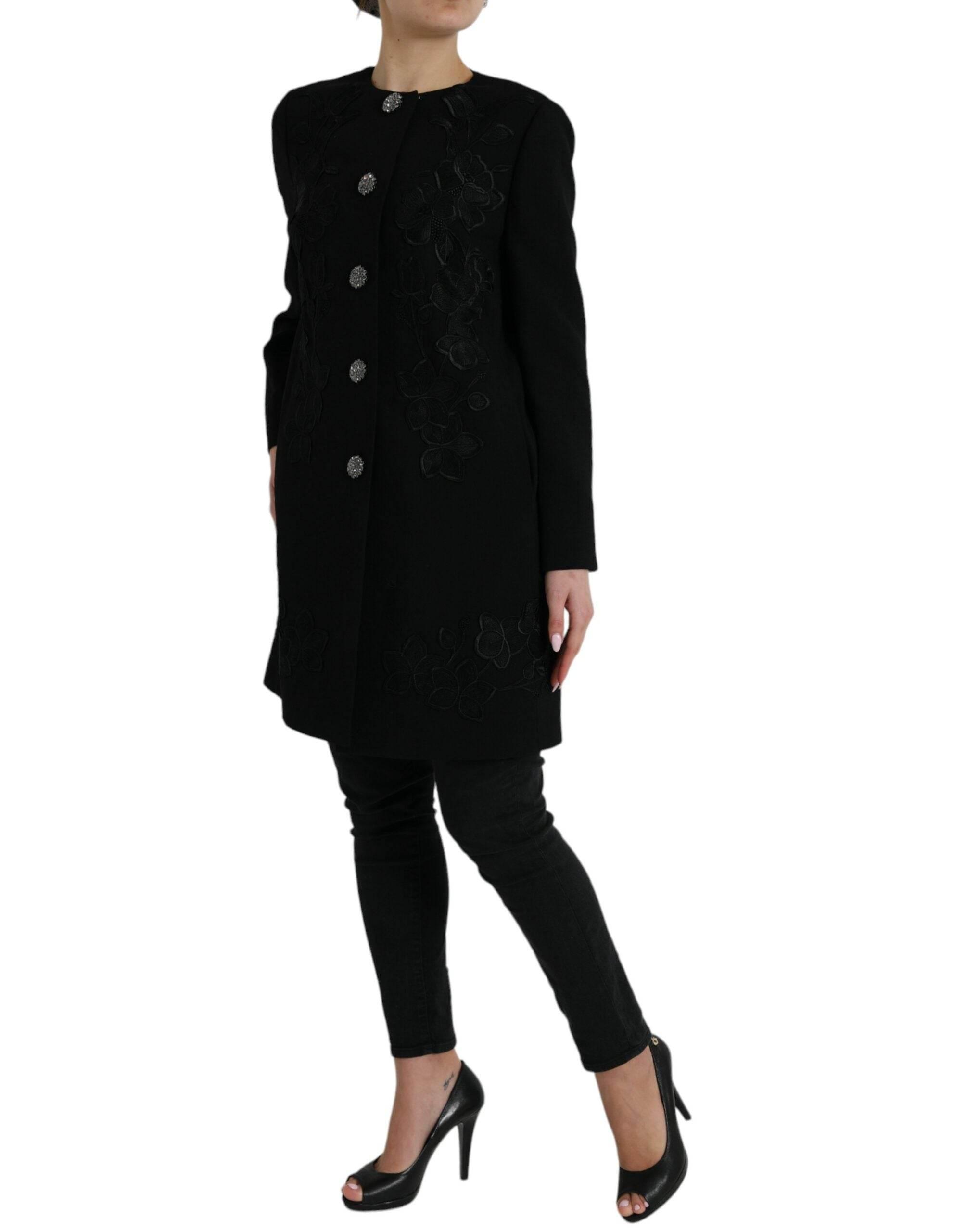 Dolce & Gabbana Black Floral Wool Button Embellished Jacket - Hilstor