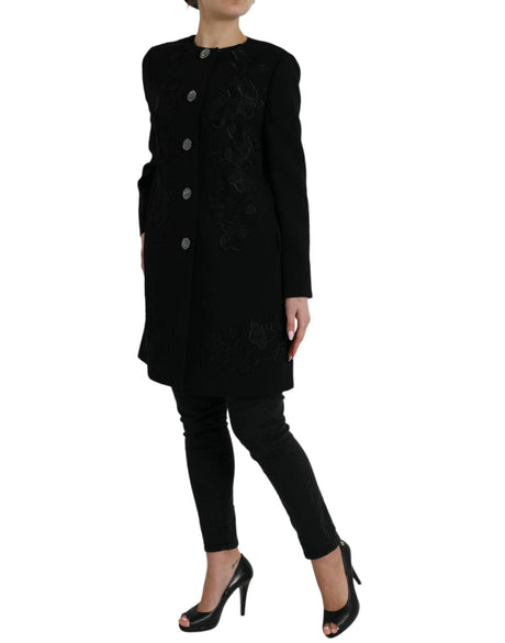 Dolce & Gabbana Black Floral Wool Button Embellished Jacket - Hilstor