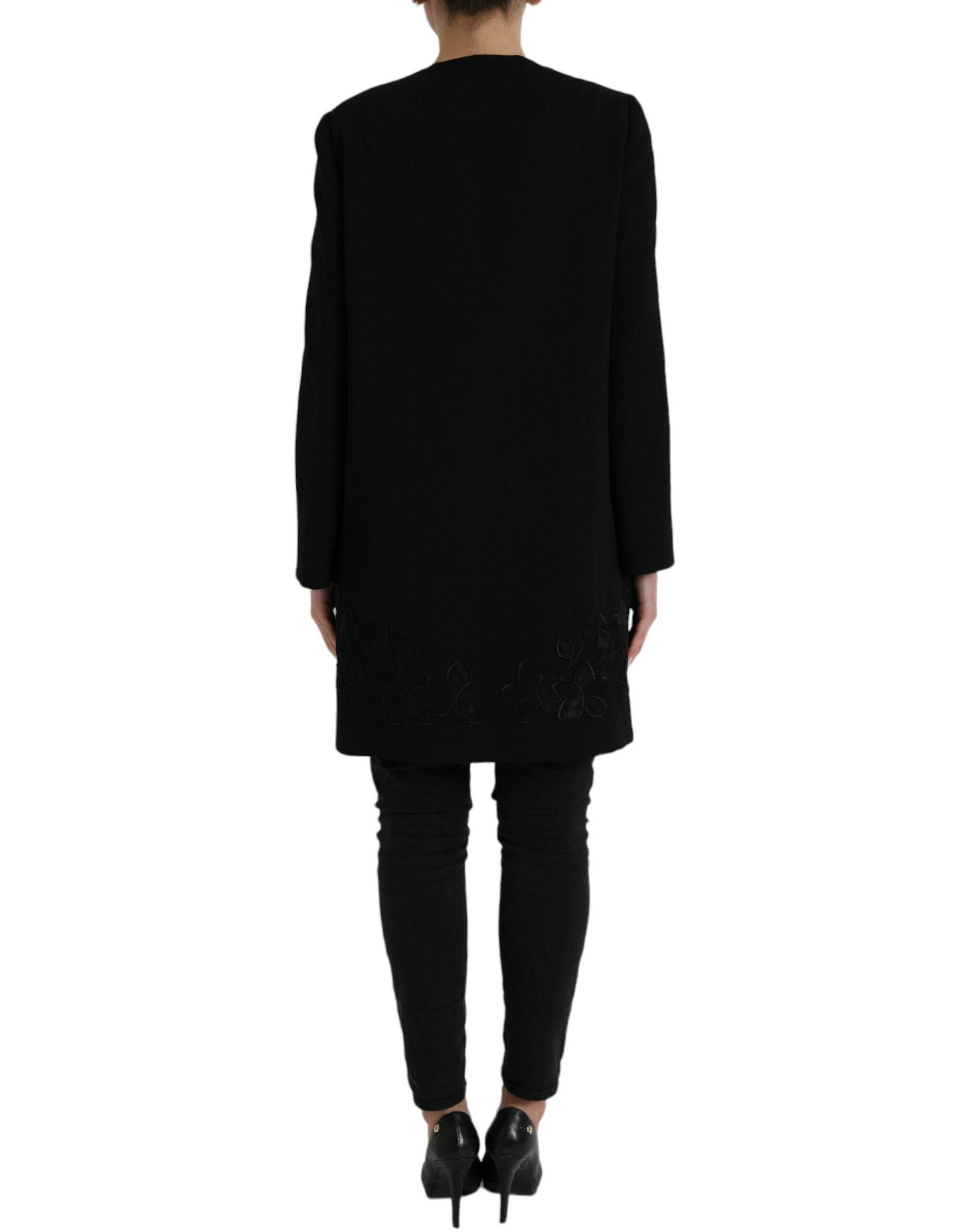 Dolce & Gabbana Black Floral Wool Button Embellished Jacket - Hilstor