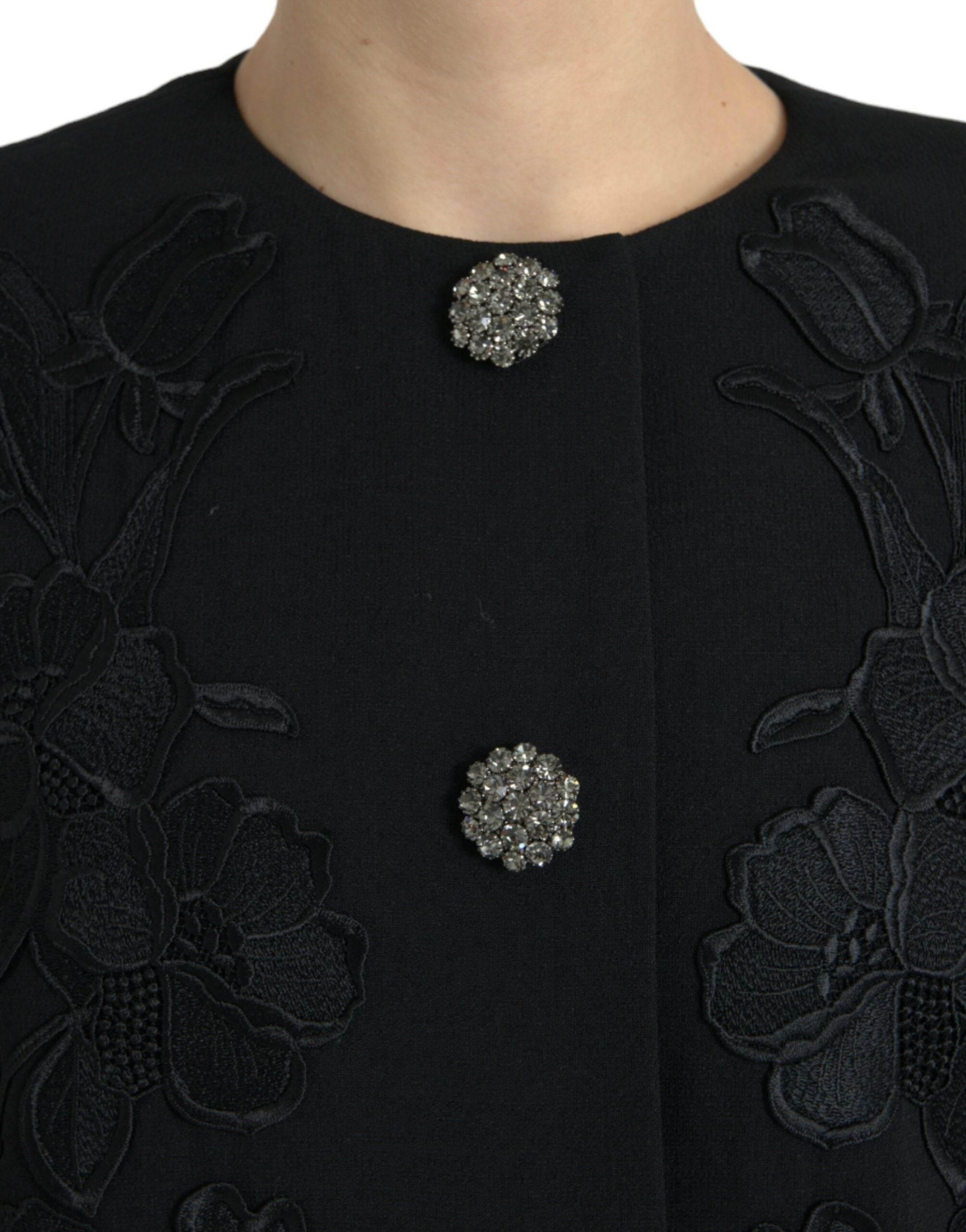Dolce & Gabbana Black Floral Wool Button Embellished Jacket - Hilstor