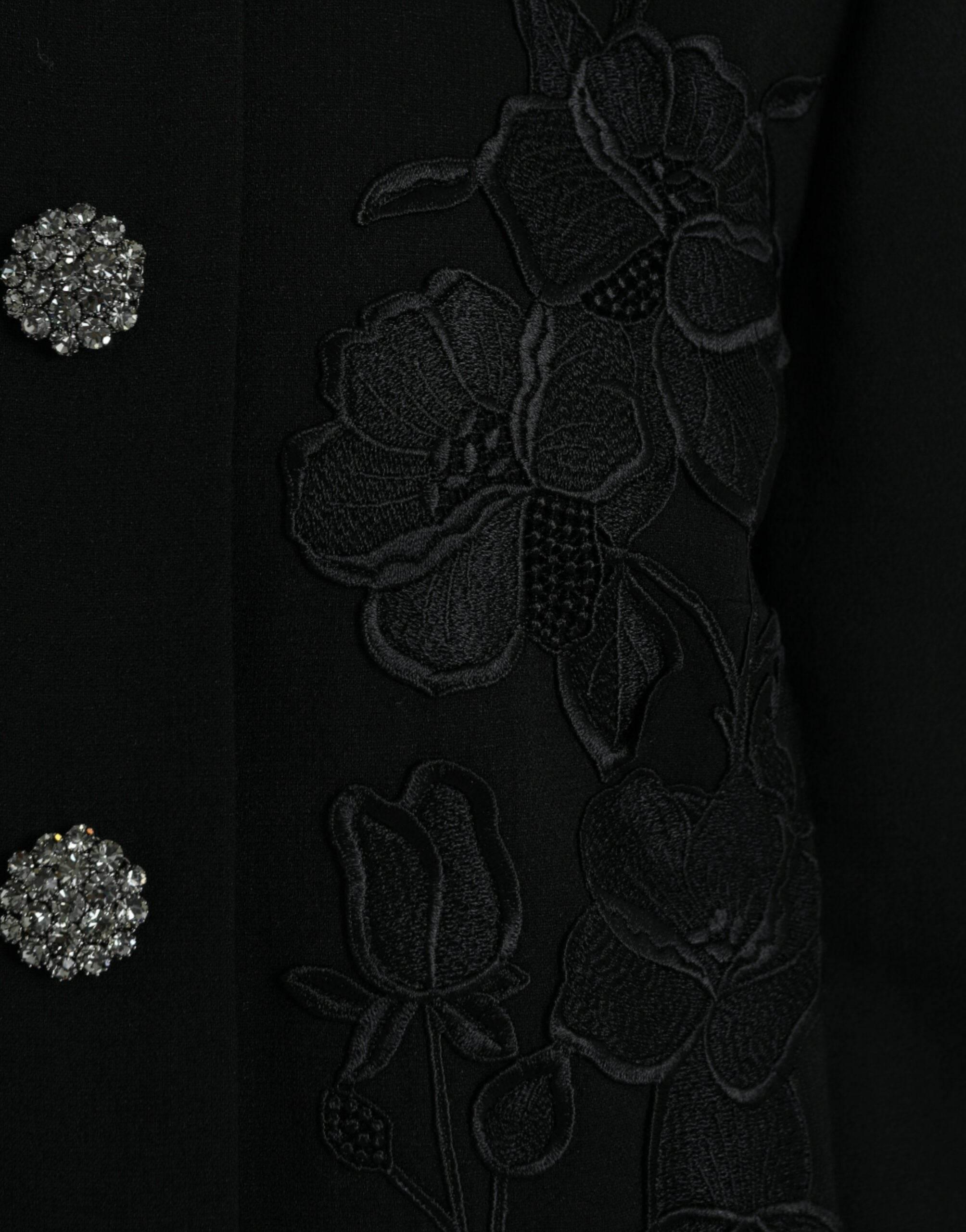 Dolce & Gabbana Black Floral Wool Button Embellished Jacket - Hilstor