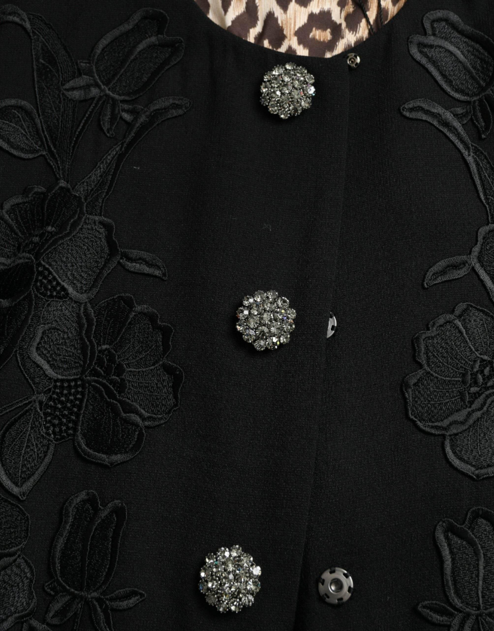 Dolce & Gabbana Black Floral Wool Button Embellished Jacket - Hilstor
