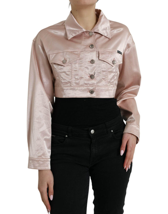 Dolce & Gabbana Elegant Pink Cropped Denim Jacket - Hilstor