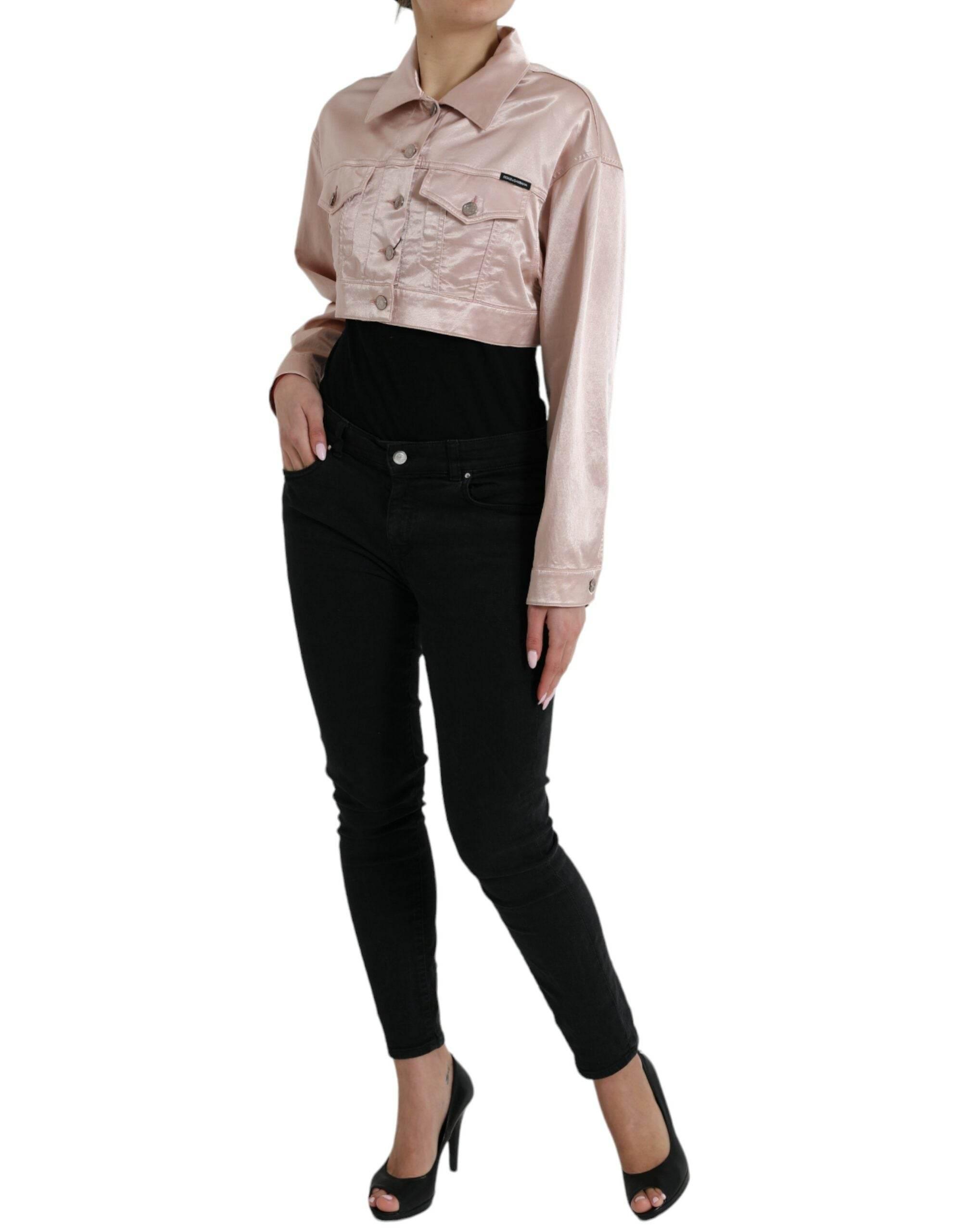 Dolce & Gabbana Elegant Pink Cropped Denim Jacket - Hilstor