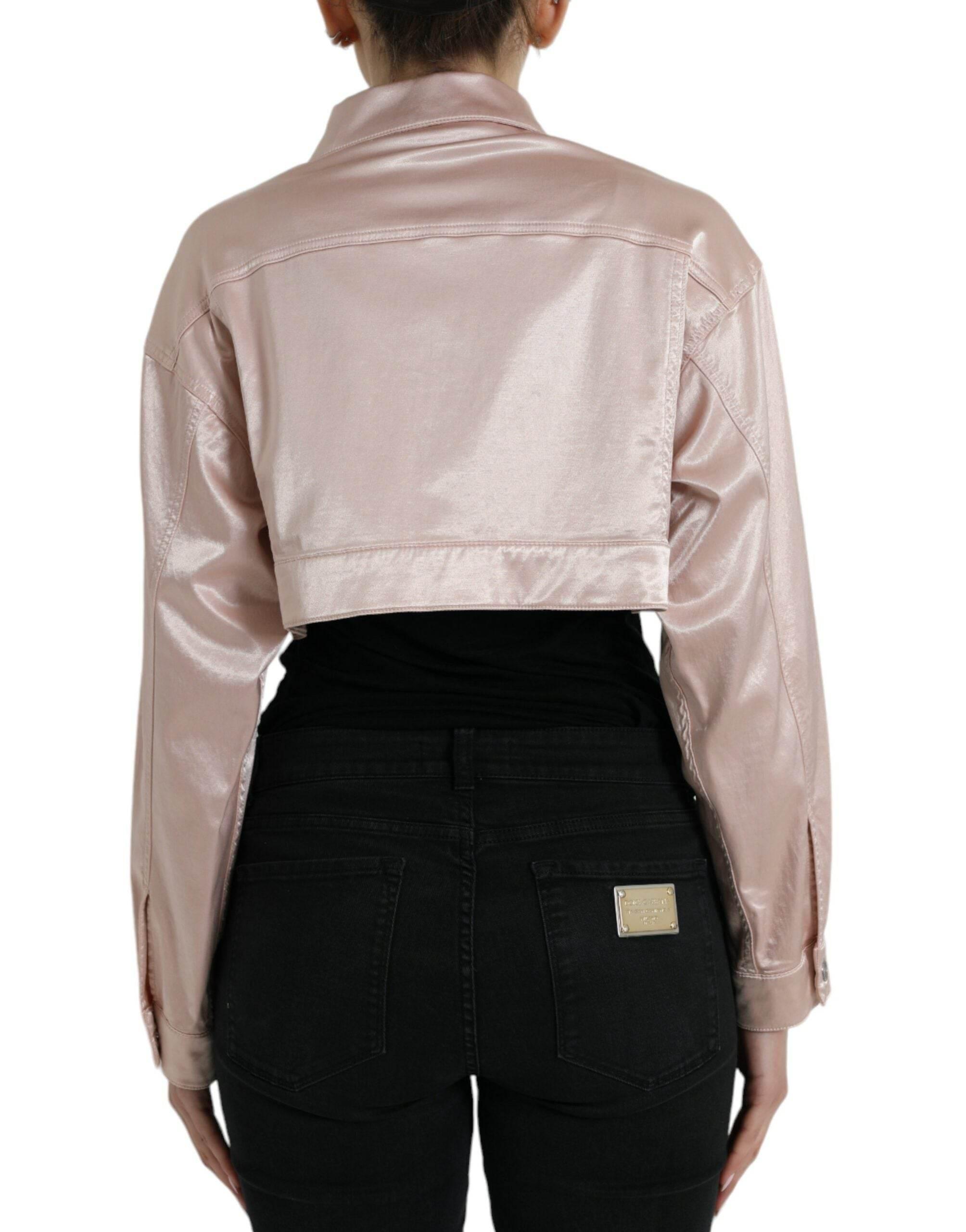 Dolce & Gabbana Elegant Pink Cropped Denim Jacket - Hilstor