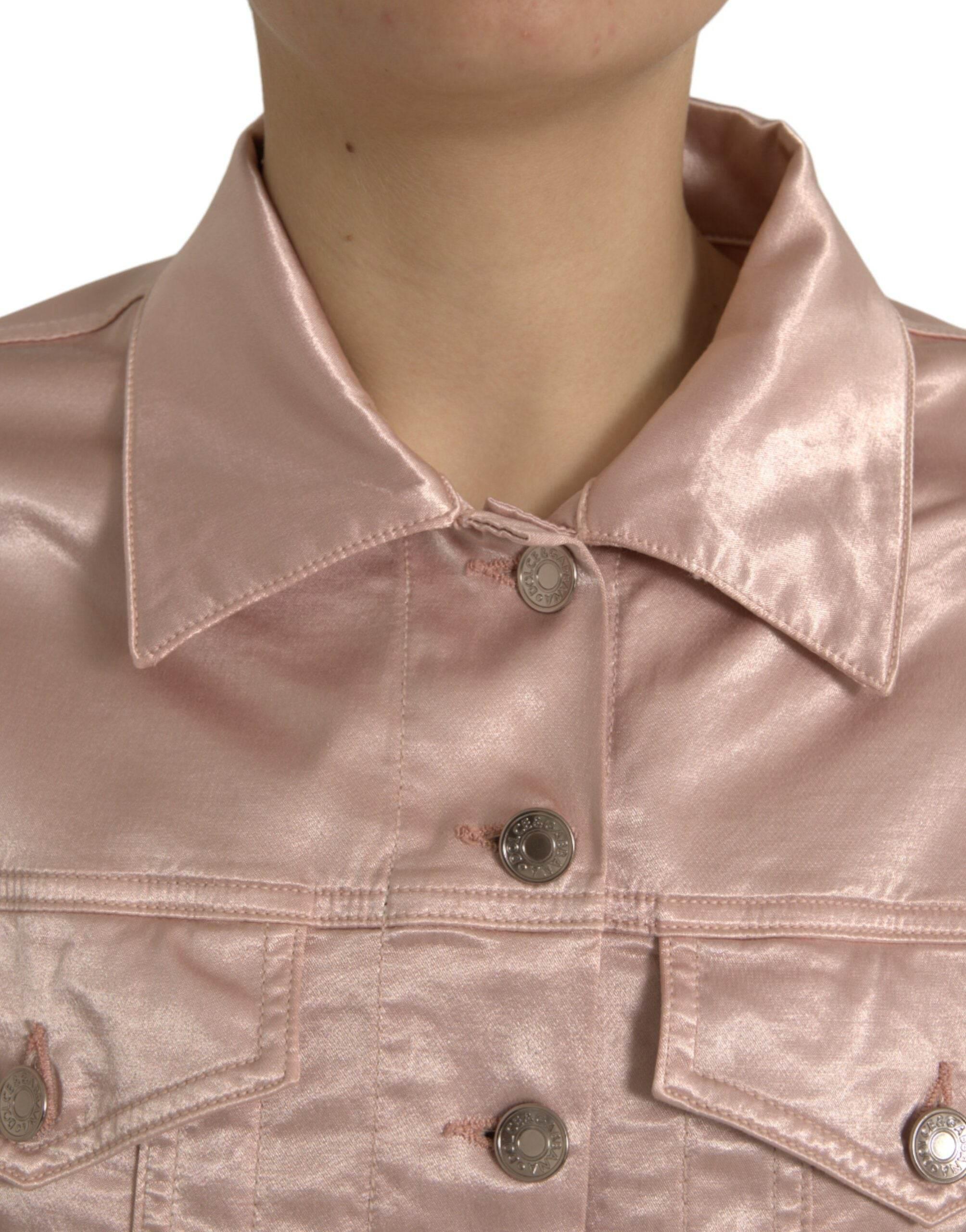 Dolce & Gabbana Elegant Pink Cropped Denim Jacket - Hilstor