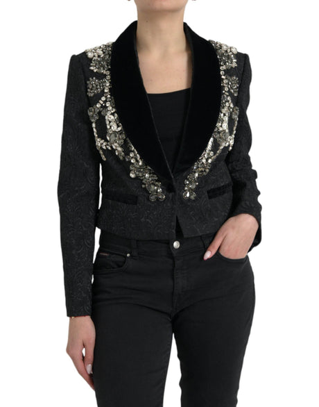 Dolce & Gabbana Black Crystal Embellished Overcoat Jacket - Hilstor