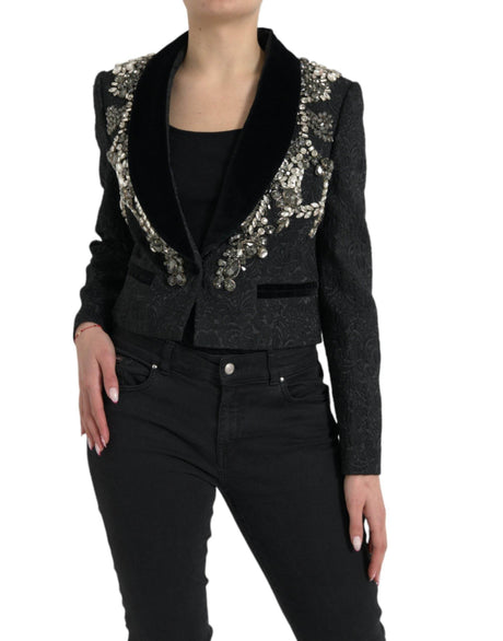Dolce & Gabbana Black Crystal Embellished Overcoat Jacket - Hilstor