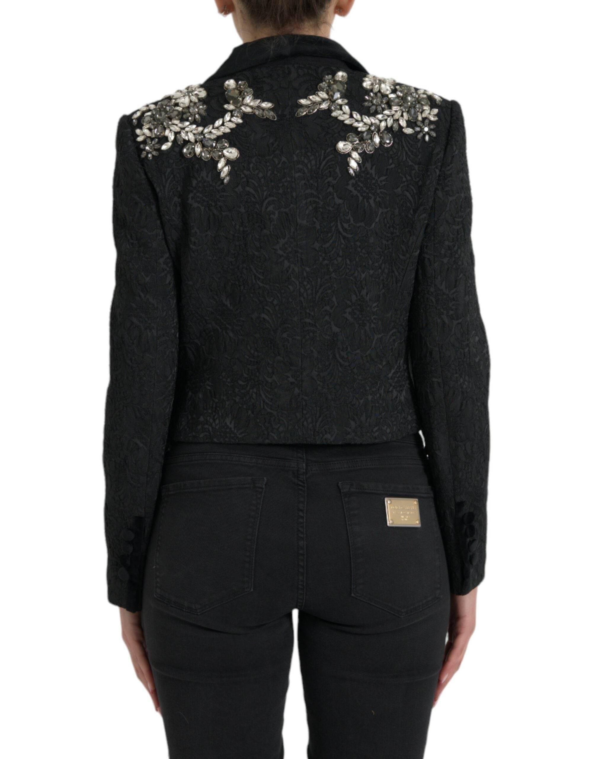 Dolce & Gabbana Black Crystal Embellished Overcoat Jacket - Hilstor