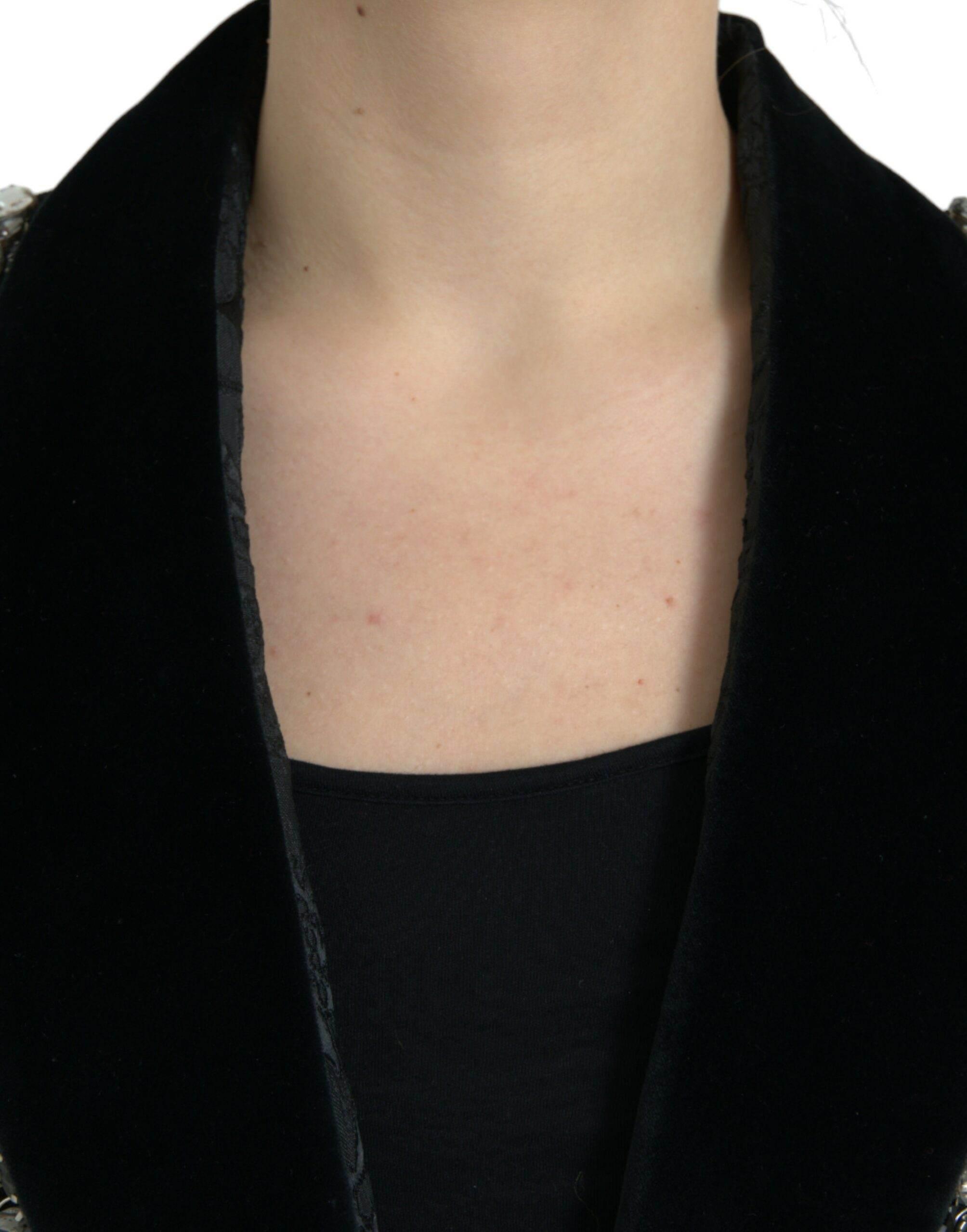 Dolce & Gabbana Black Crystal Embellished Overcoat Jacket - Hilstor