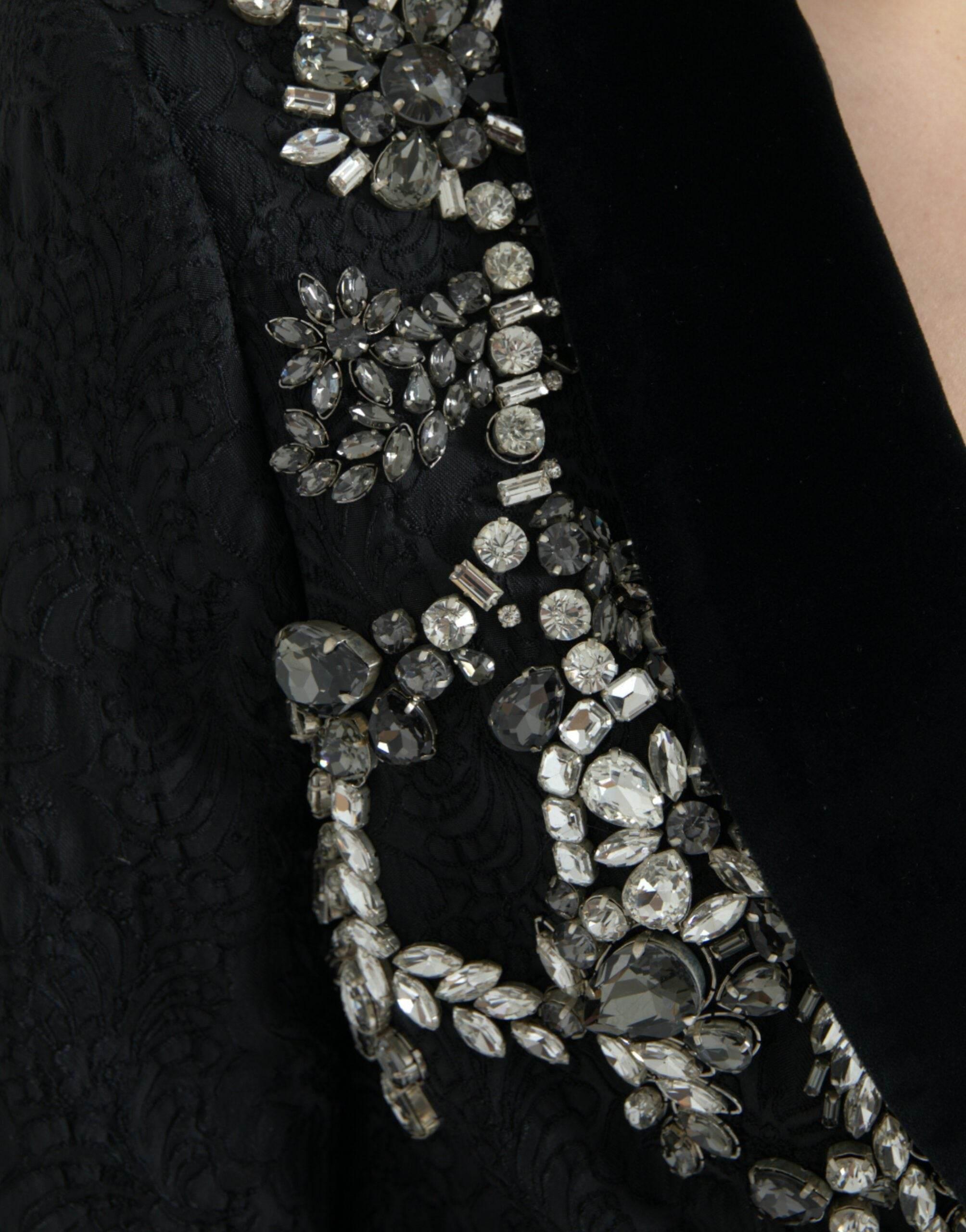 Dolce & Gabbana Black Crystal Embellished Overcoat Jacket - Hilstor