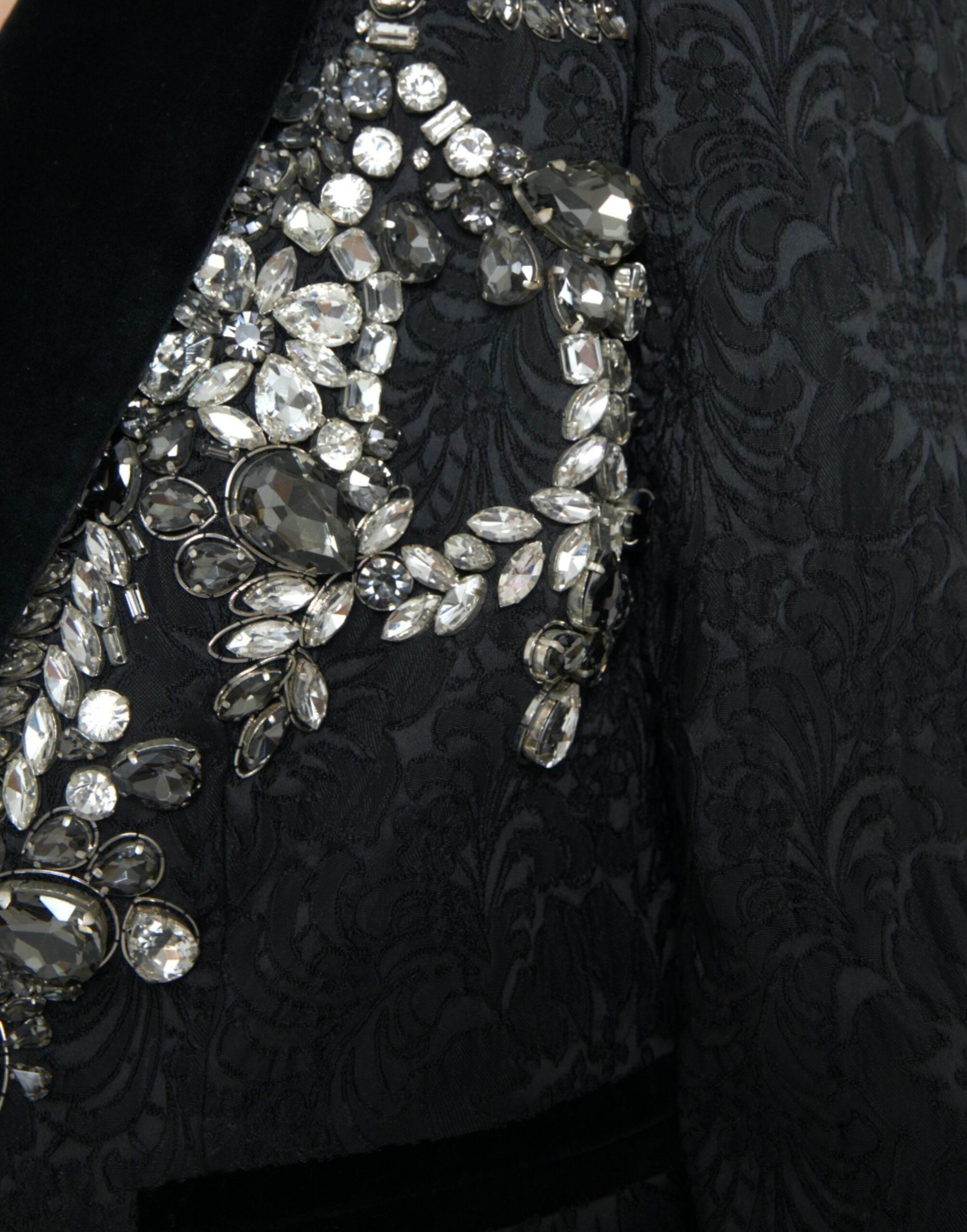 Dolce & Gabbana Black Crystal Embellished Overcoat Jacket - Hilstor