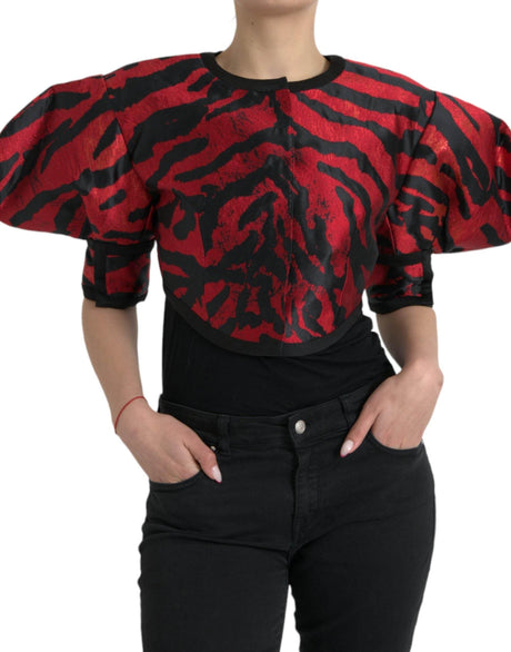 Dolce & Gabbana Black Red Patterned Cropped Coat Jacket - Hilstor