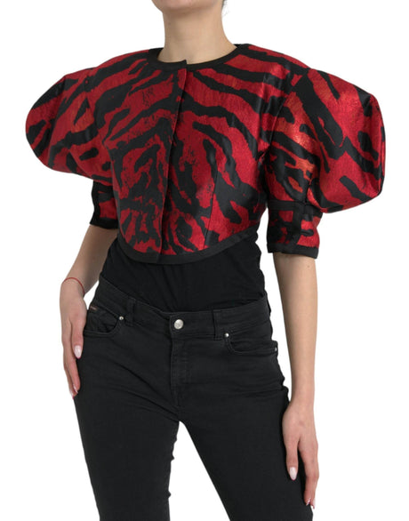 Dolce & Gabbana Black Red Patterned Cropped Coat Jacket - Hilstor