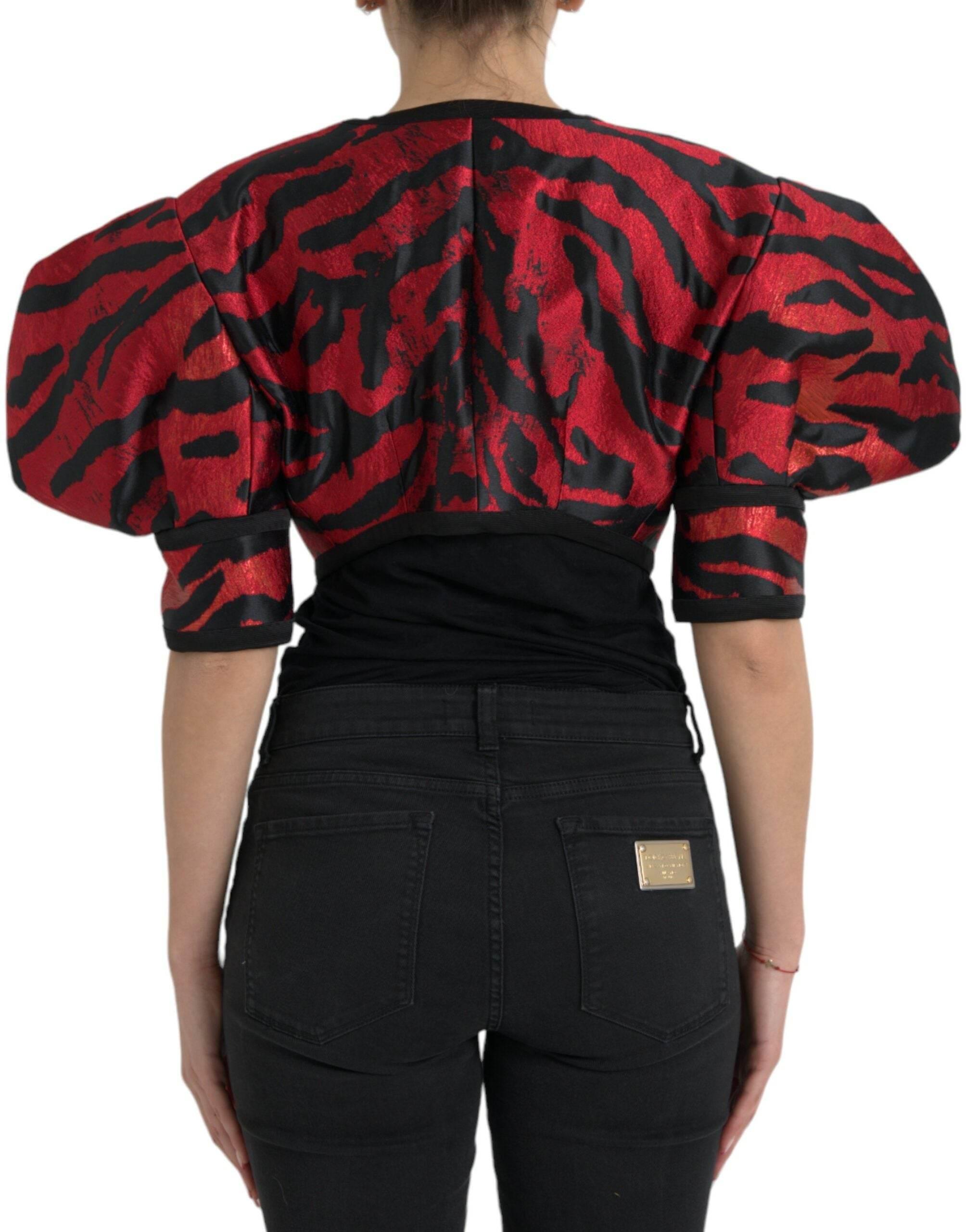 Dolce & Gabbana Black Red Patterned Cropped Coat Jacket - Hilstor