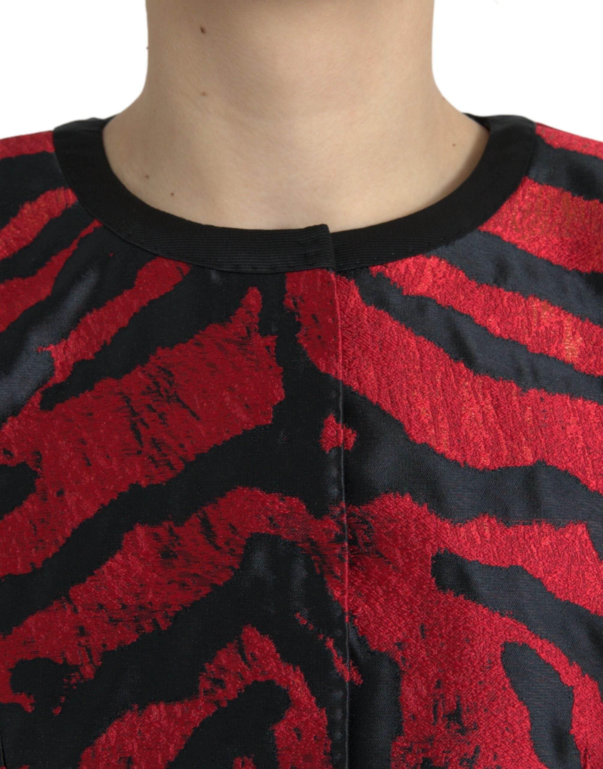 Dolce & Gabbana Black Red Patterned Cropped Coat Jacket - Hilstor