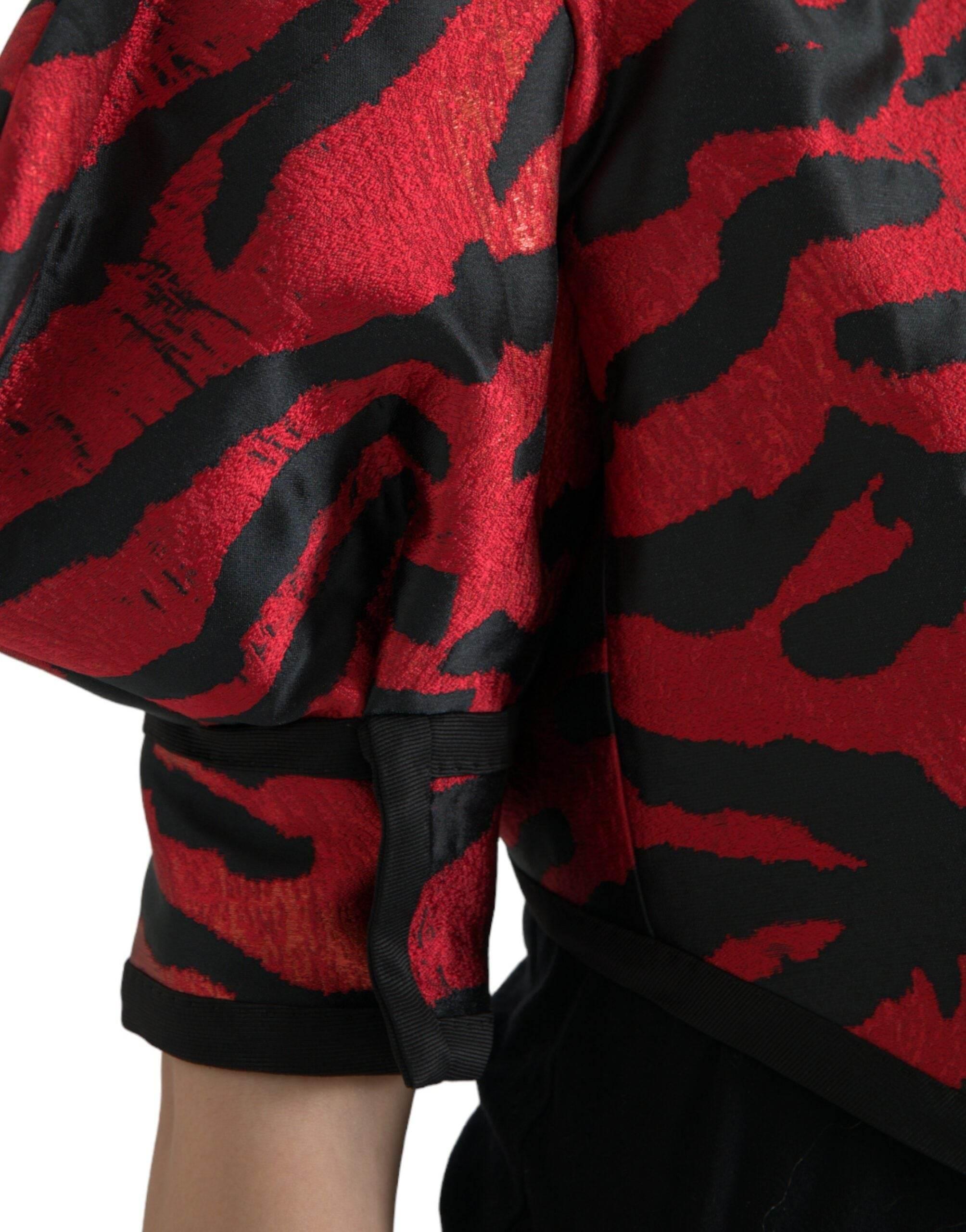 Dolce & Gabbana Black Red Patterned Cropped Coat Jacket - Hilstor