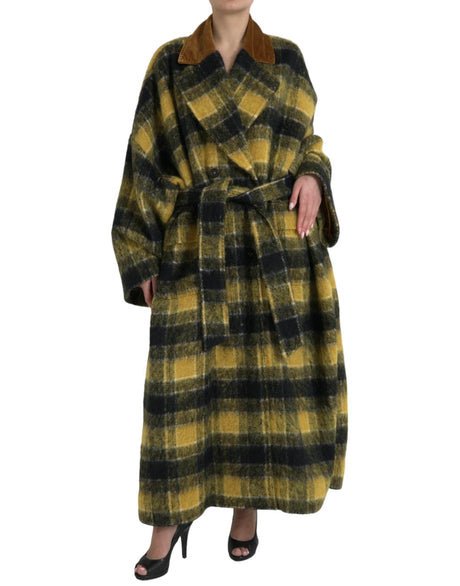 Dolce & Gabbana Yellow Checkered Long Sleeve Coat Jacket - Hilstor