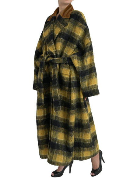 Dolce & Gabbana Yellow Checkered Long Sleeve Coat Jacket - Hilstor