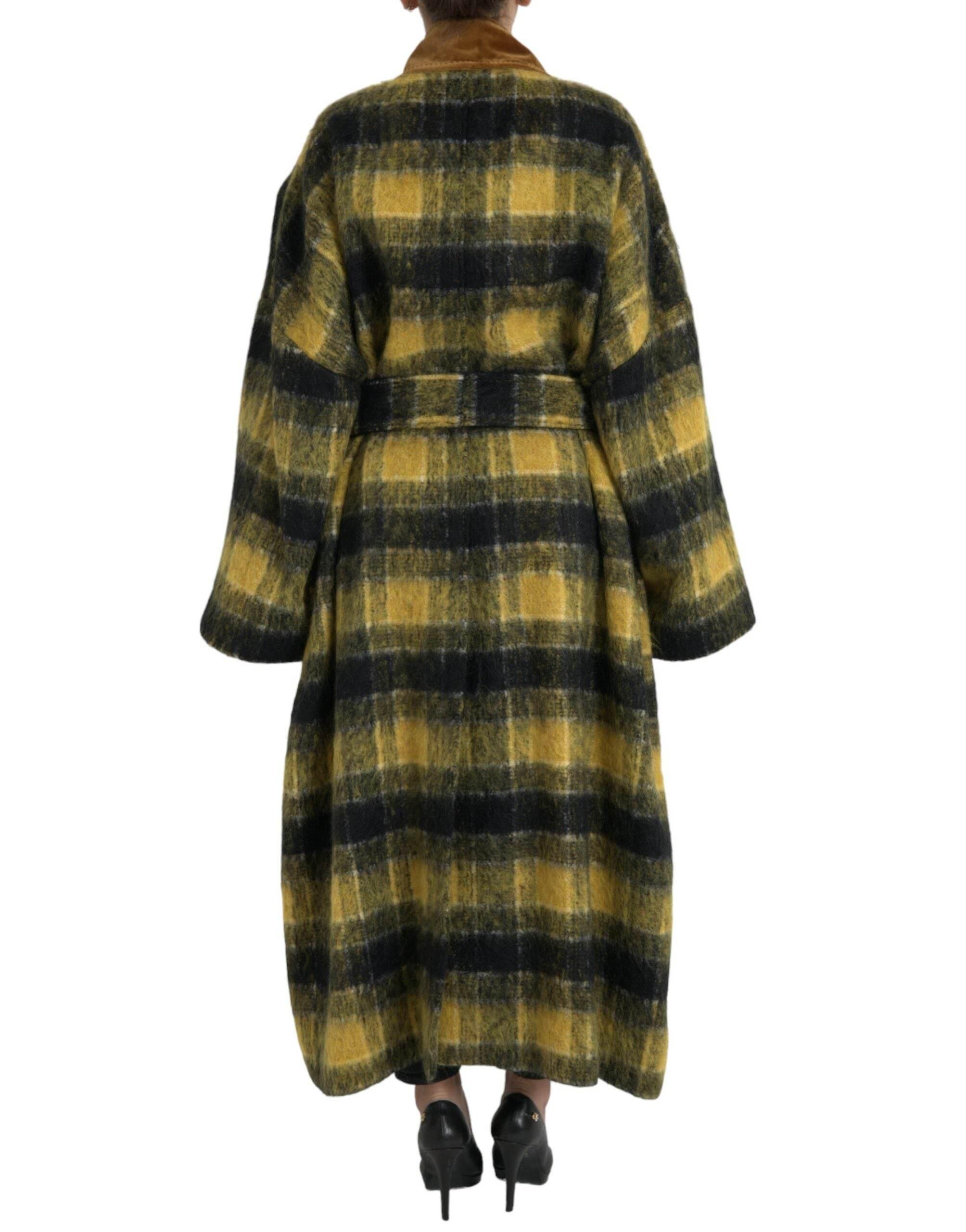 Dolce & Gabbana Yellow Checkered Long Sleeve Coat Jacket - Hilstor