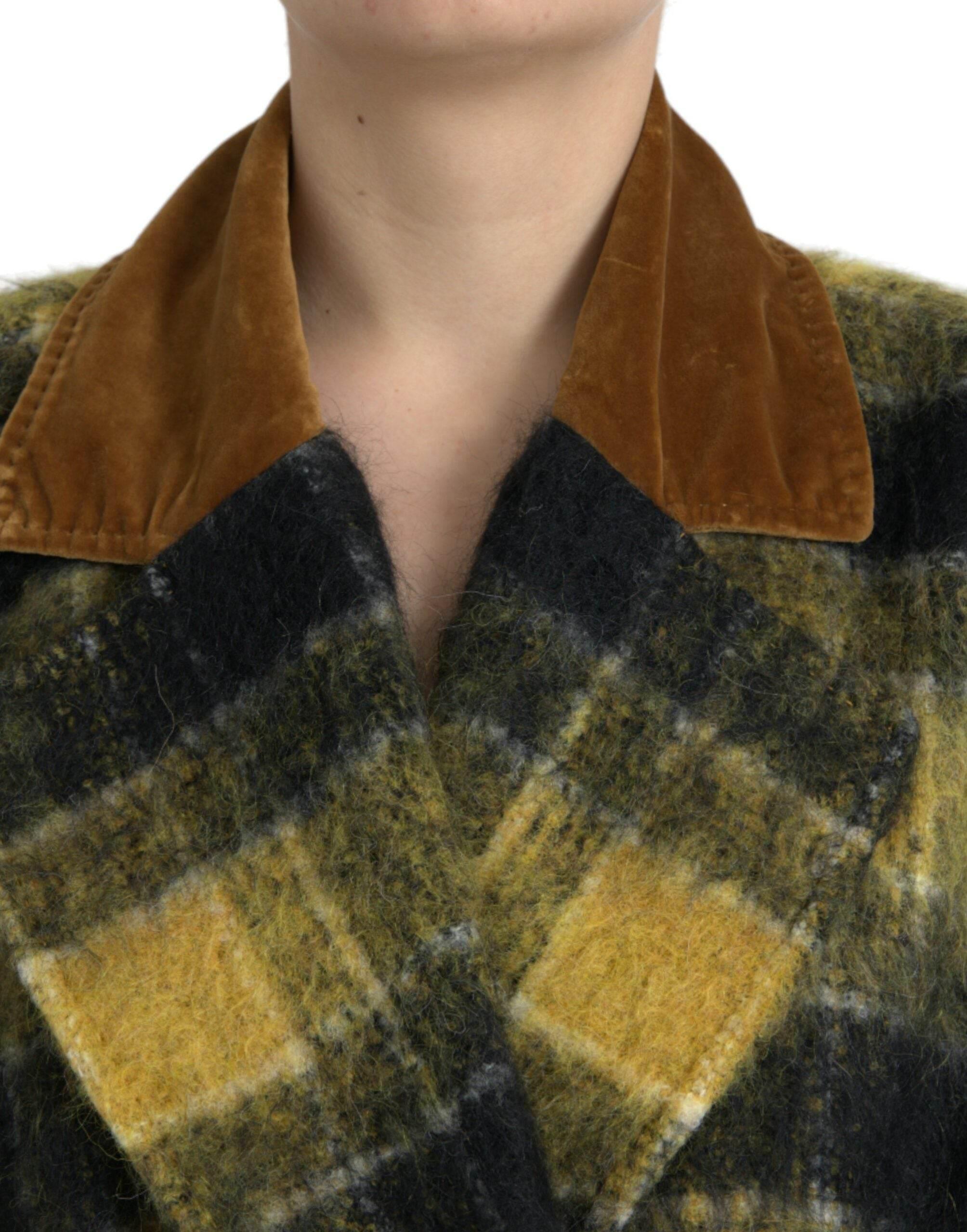 Dolce & Gabbana Yellow Checkered Long Sleeve Coat Jacket - Hilstor