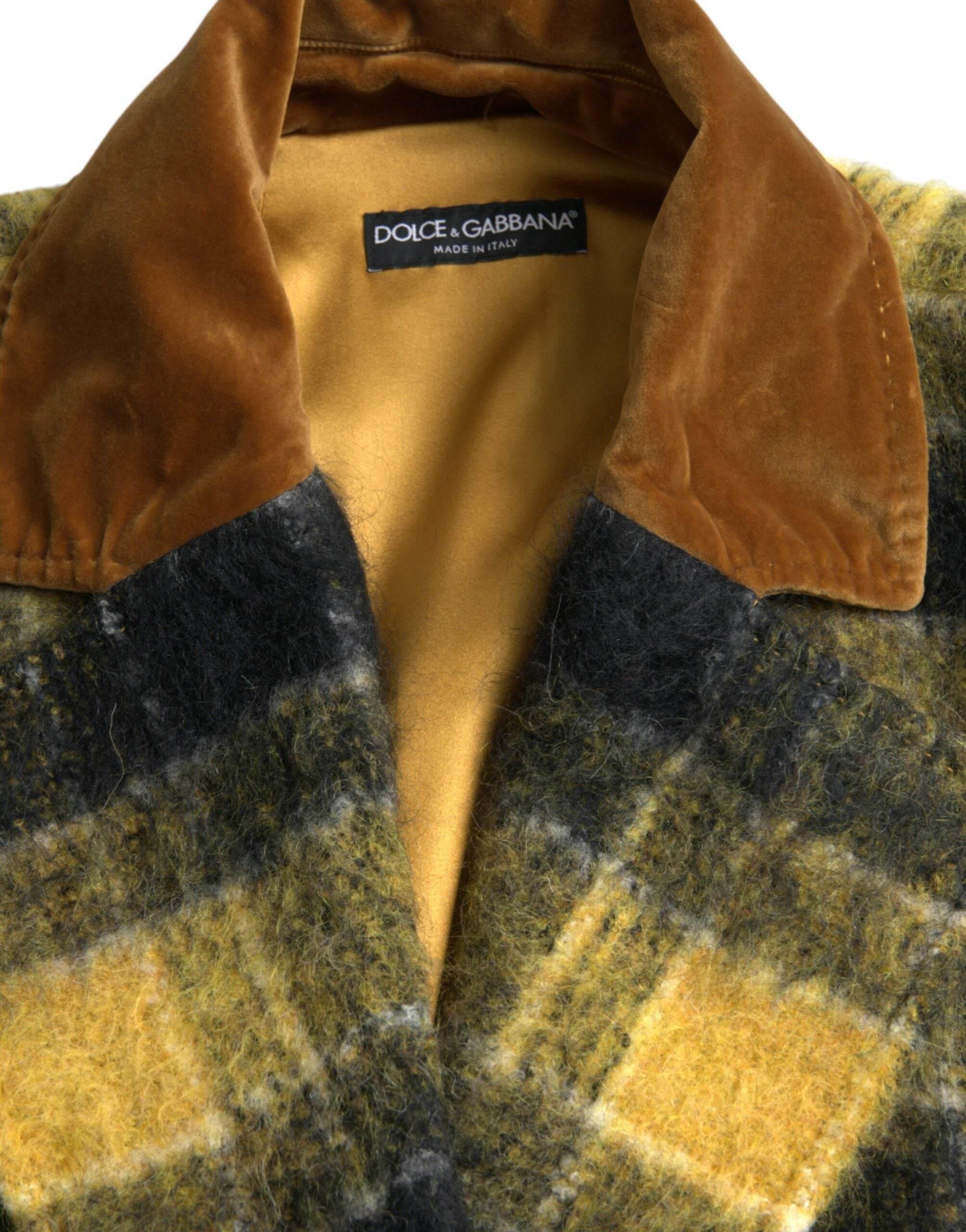 Dolce & Gabbana Yellow Checkered Long Sleeve Coat Jacket - Hilstor