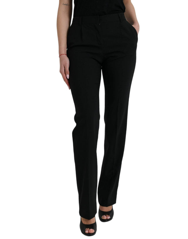 Dolce & Gabbana Black Wool Mid Waist Tapered Pants - Hilstor