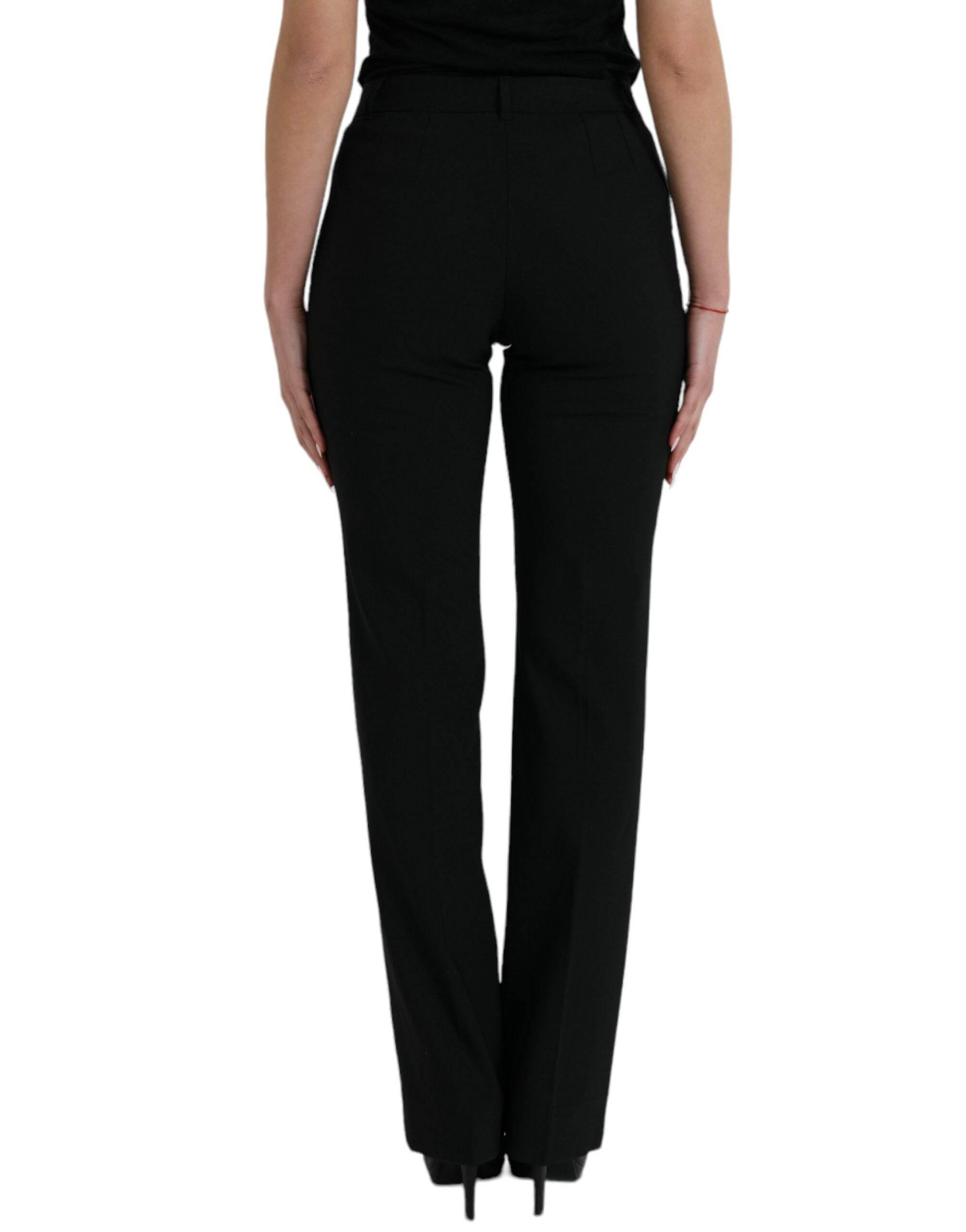Dolce & Gabbana Black Wool Mid Waist Tapered Pants - Hilstor