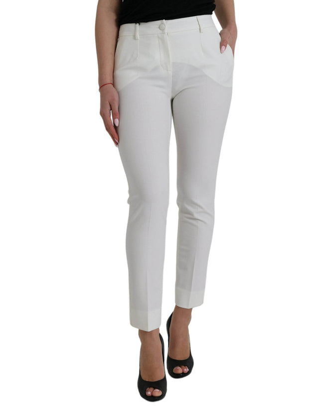 Dolce & Gabbana White Wool Mid Waist Tapered Pants - Hilstor